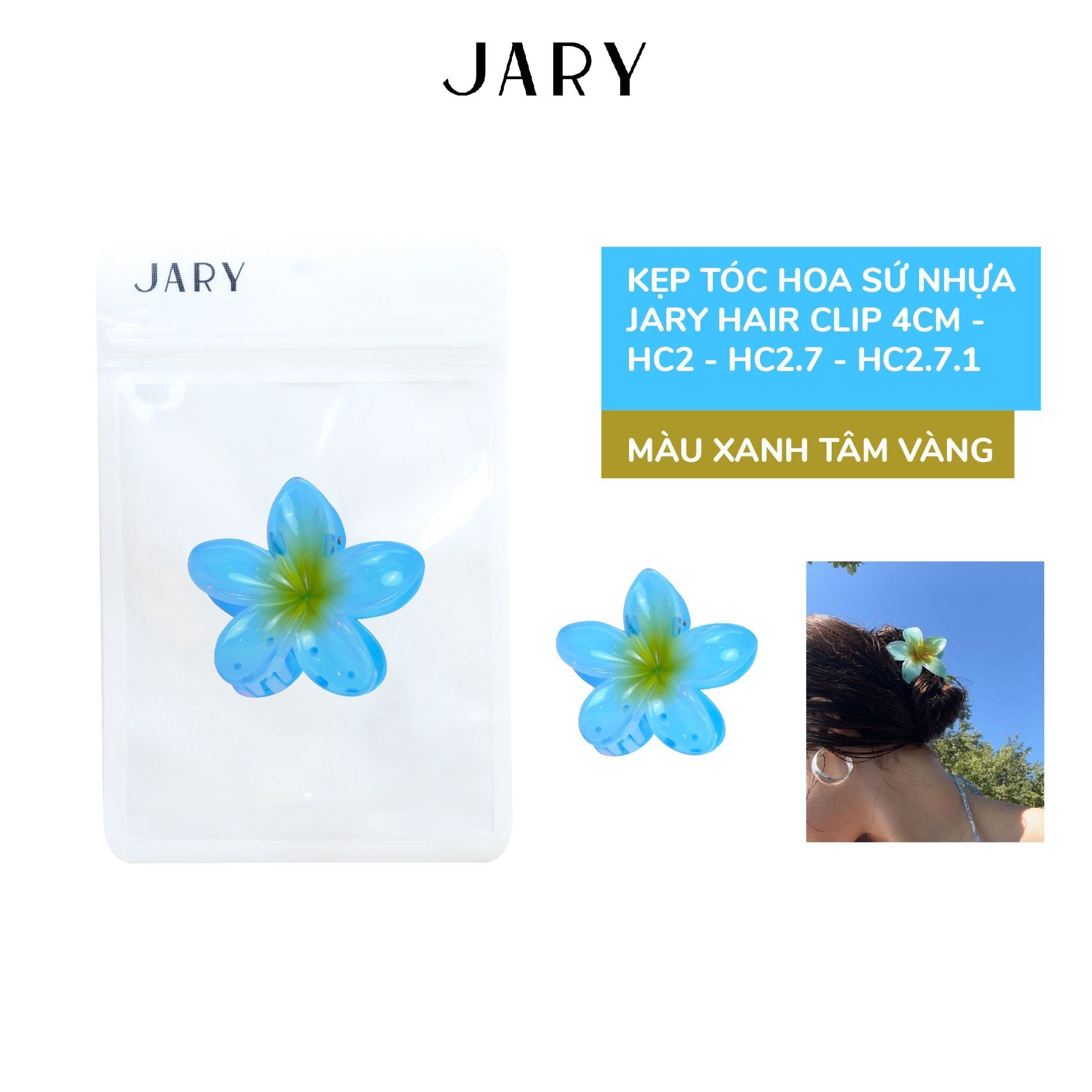 KẸP TÓC HOA SỨ NHỰA JARY HAIR CLIP 4CM - HC2 - HC2.7 - HC2.7.1 - MÀU XANH TÂM VÀNG