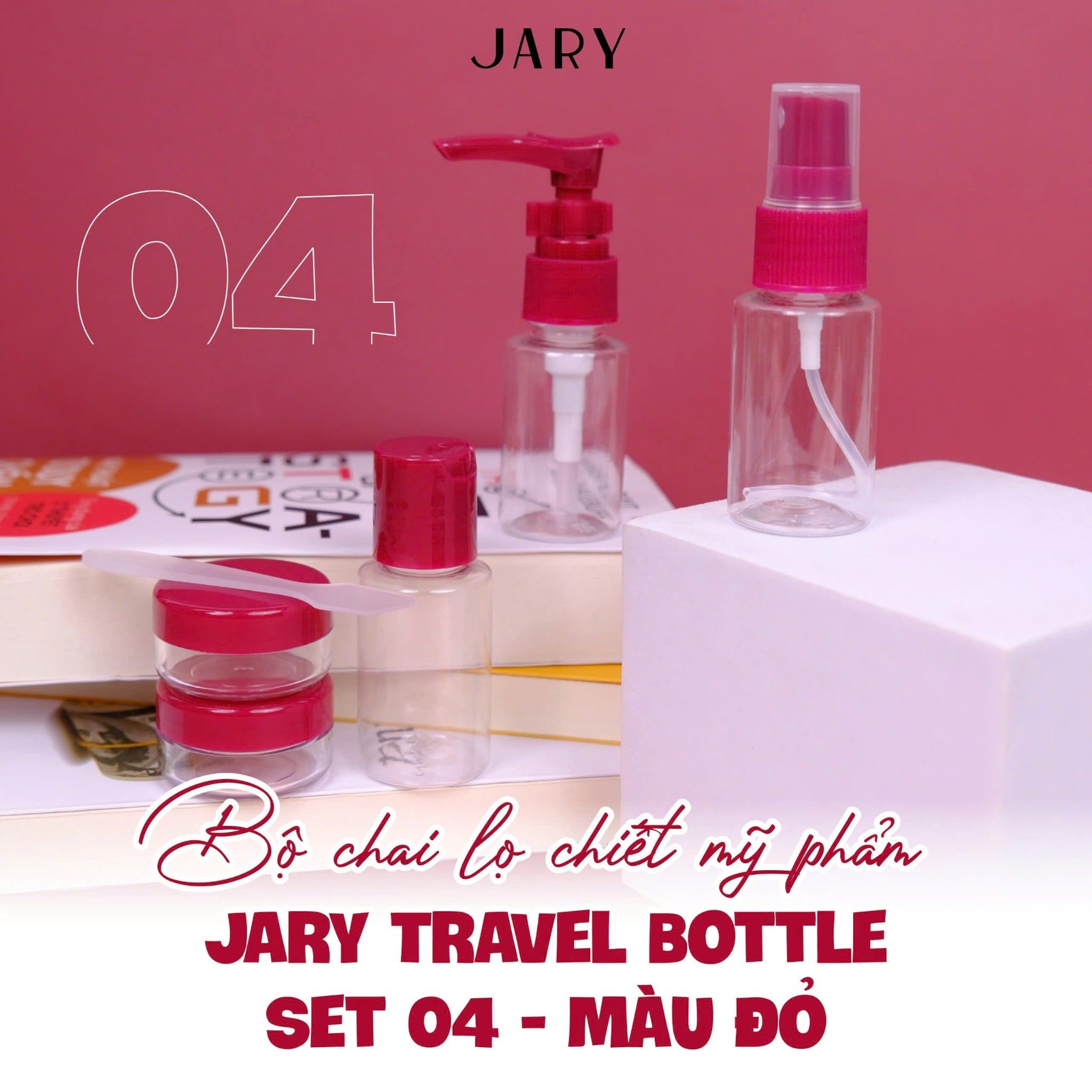 BỘ CHAI LỌ CHIẾT MỸ PHẨM JARY TRAVEL BOTTLE SET - 04 - MÀU ĐỎ