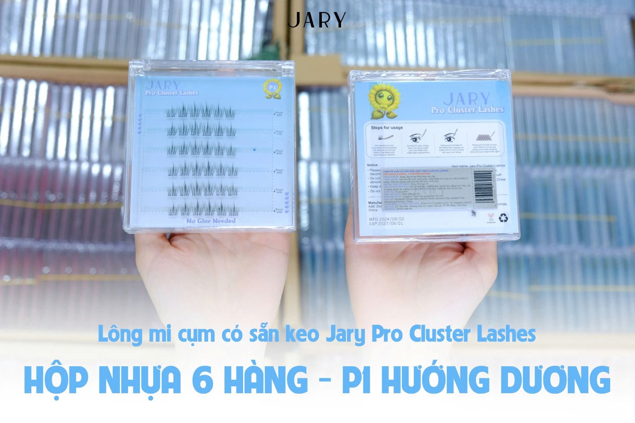 LÔNG MI CỤM CÓ SẴN KEO JARY PRO CLUSTER LASHES HỘP NHỰA 6 HÀNG - P1 HƯỚNG DƯƠNG - KHÔNG HỘP