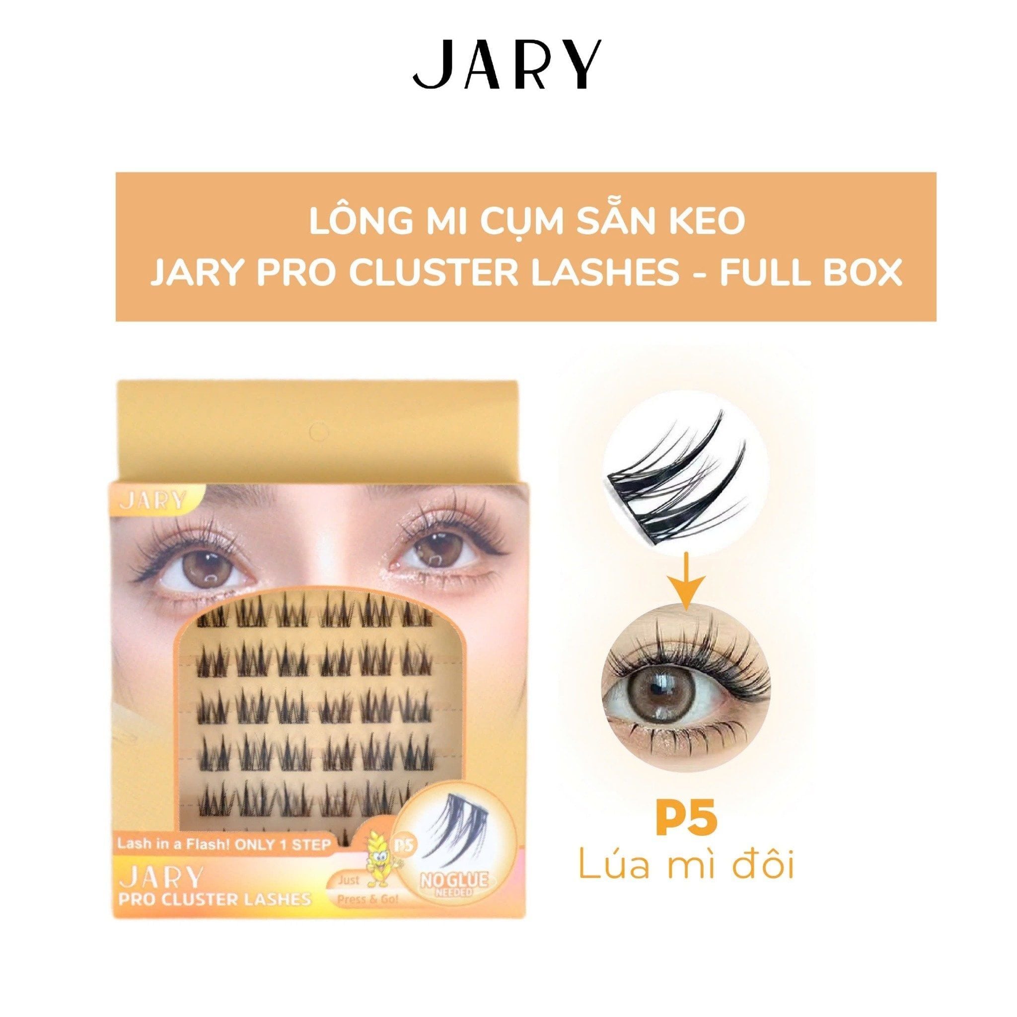 LÔNG MI CỤM CÓ SẴN KEO JARY PRO CLUSTER LASHES HỘP NHỰA 6 HÀNG - P5 LÚA MÌ ĐÔI - FULLBOX
