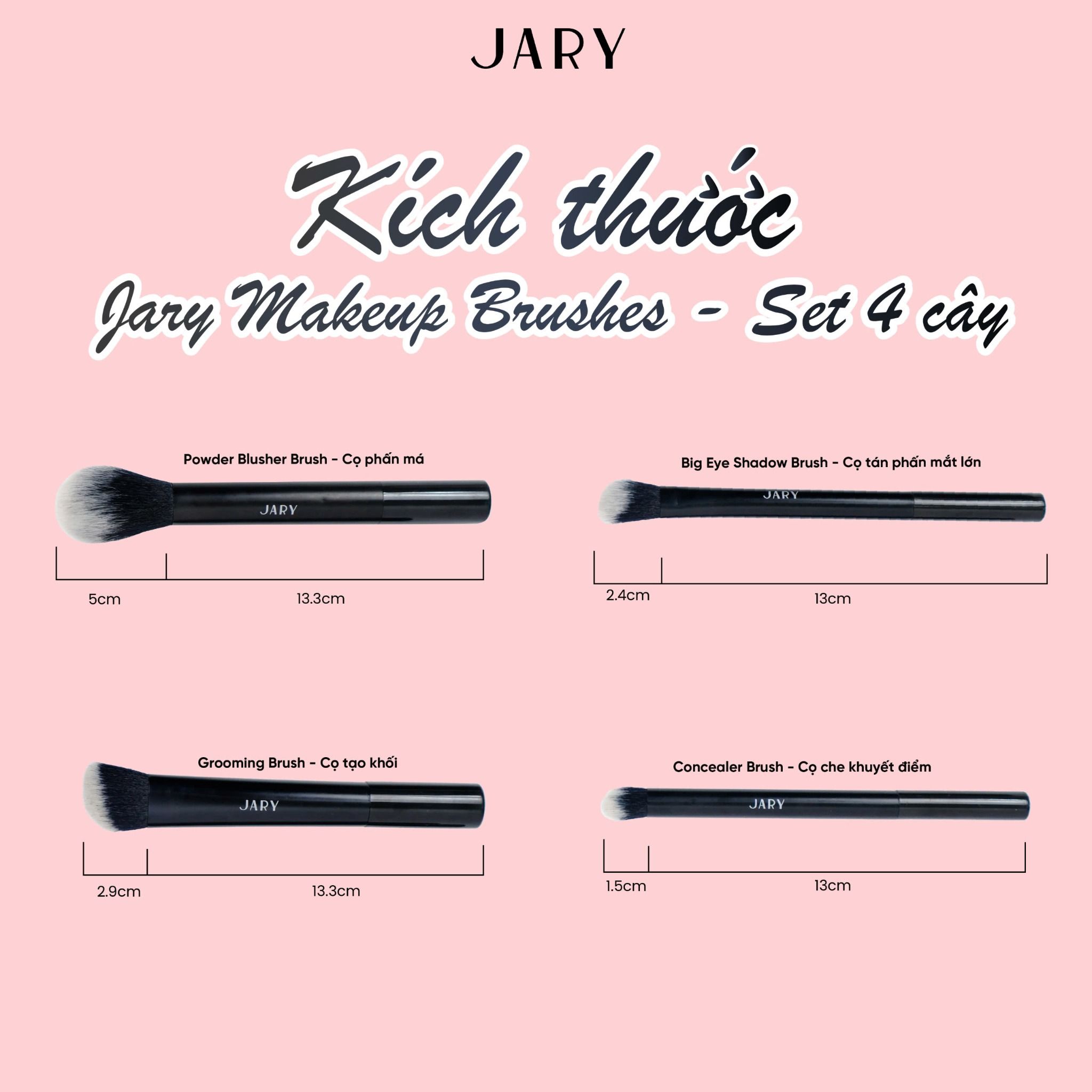 BỘ CỌ TRANG ĐIỂM JARY MAKEUP BRUSH - SET 4 CÂY - MÀU ĐEN + TÚI ĐỰNG DA PU