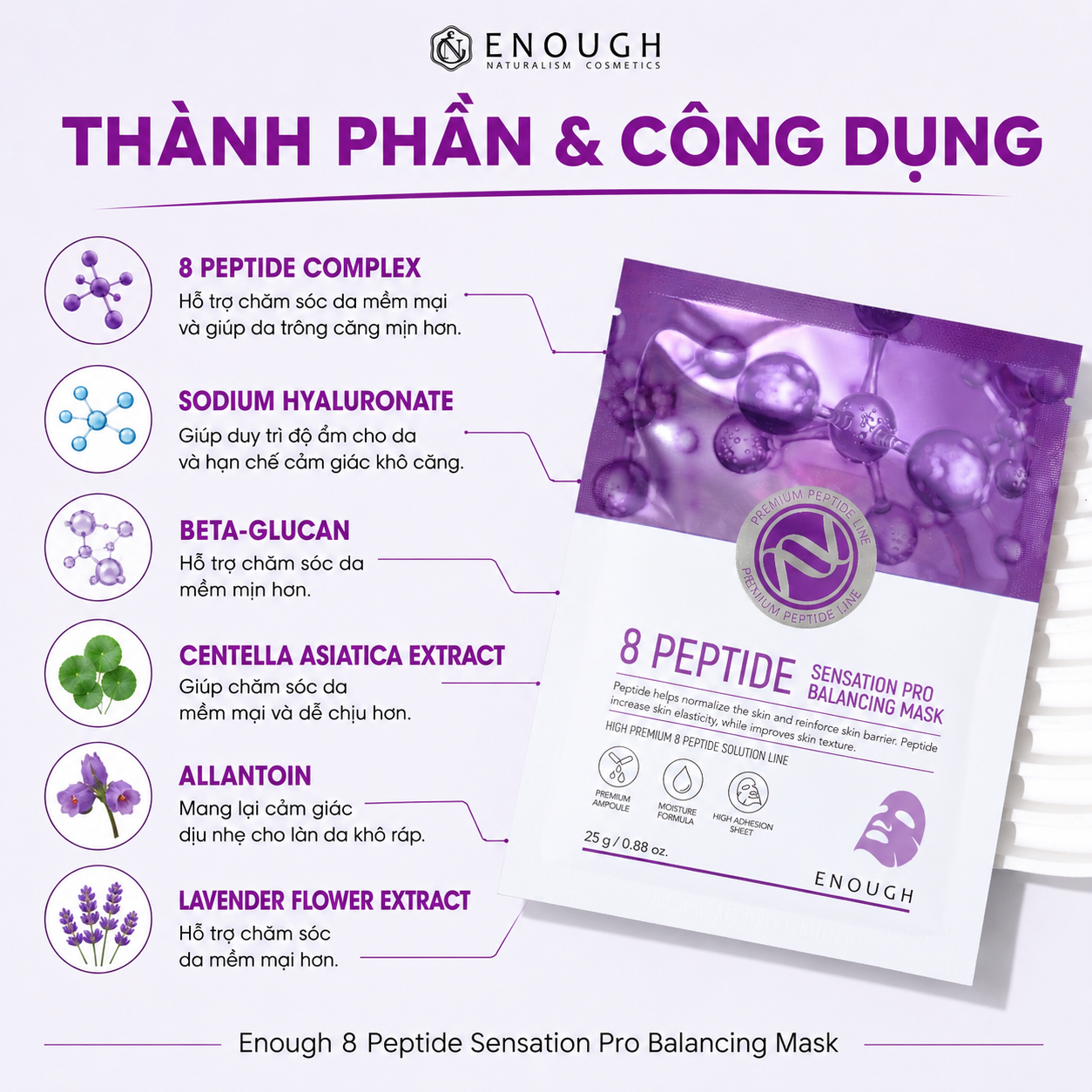 MẶT NẠ PEPTIDE CAO CẤP ENOUGH 8 PEPTIDE SENSATION PRO BALANCING MASK (HỘP 10 MIẾNG)