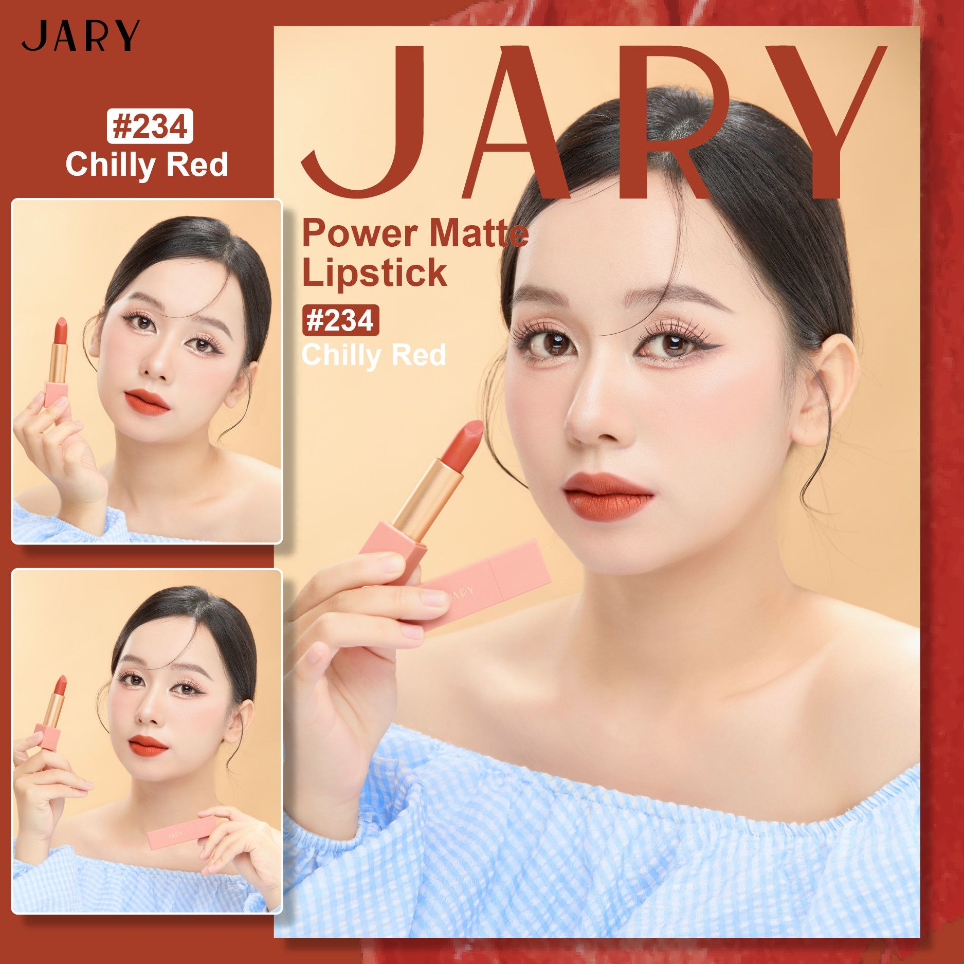 SON THỎI LÌ JARY POWER MATTE LIPSTICK 234 CHILLY RED - CAM CHÁY