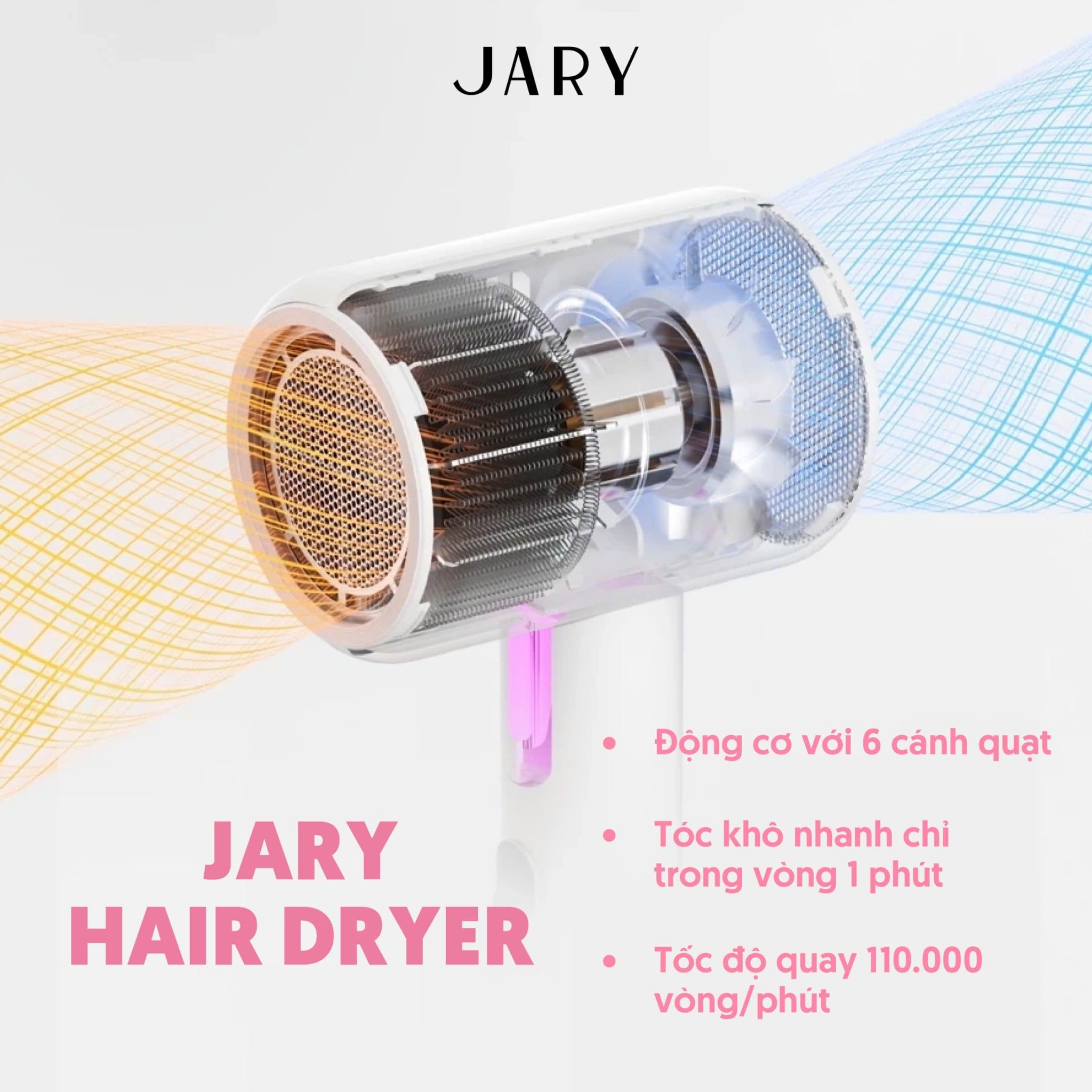MÁY SẤY TÓC ION ÂM JARY HAIR DRYER - TONE XANH