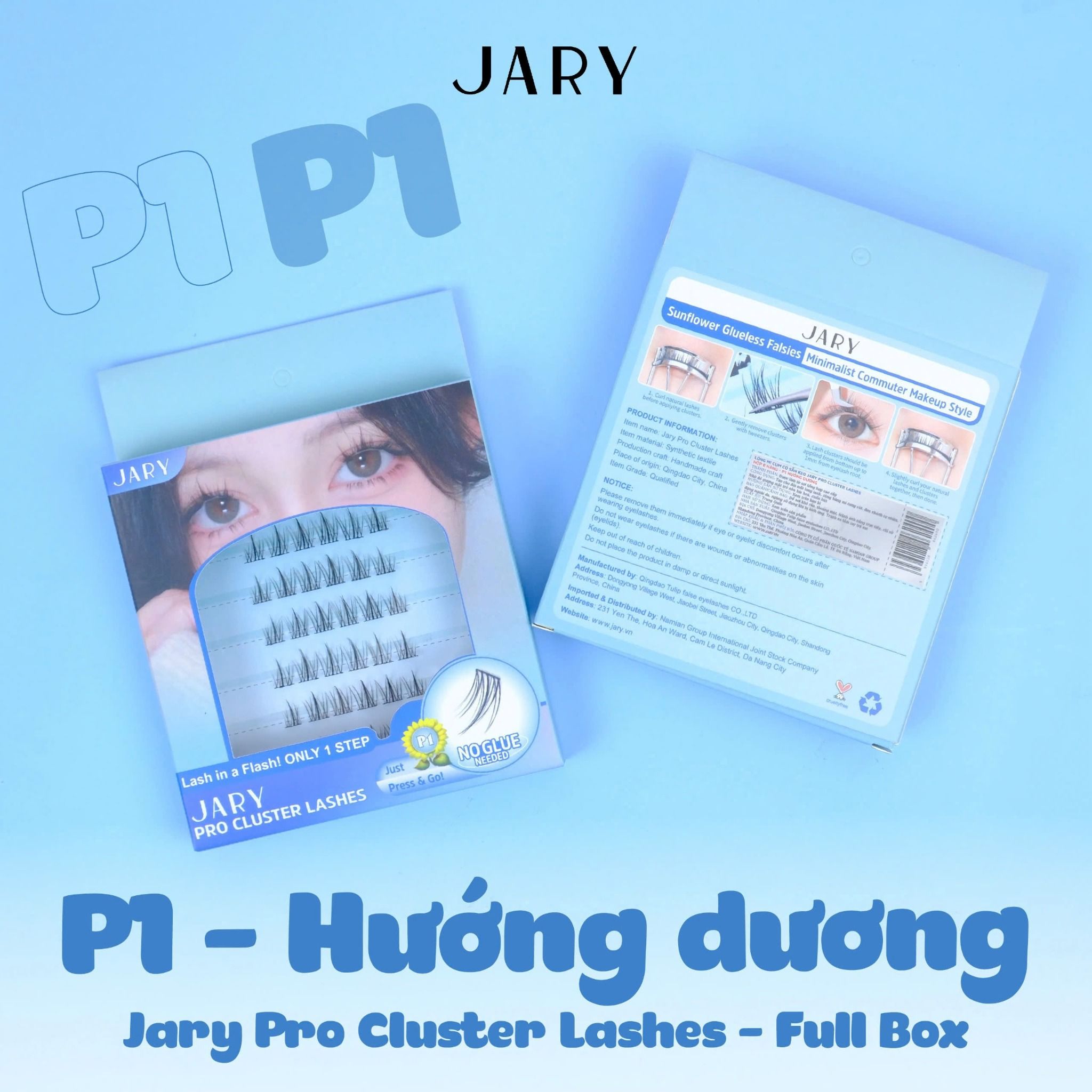 LÔNG MI CỤM CÓ SẴN KEO JARY PRO CLUSTER LASHES HỘP NHỰA 6 HÀNG - P1 HƯỚNG DƯƠNG - FULLBOX
