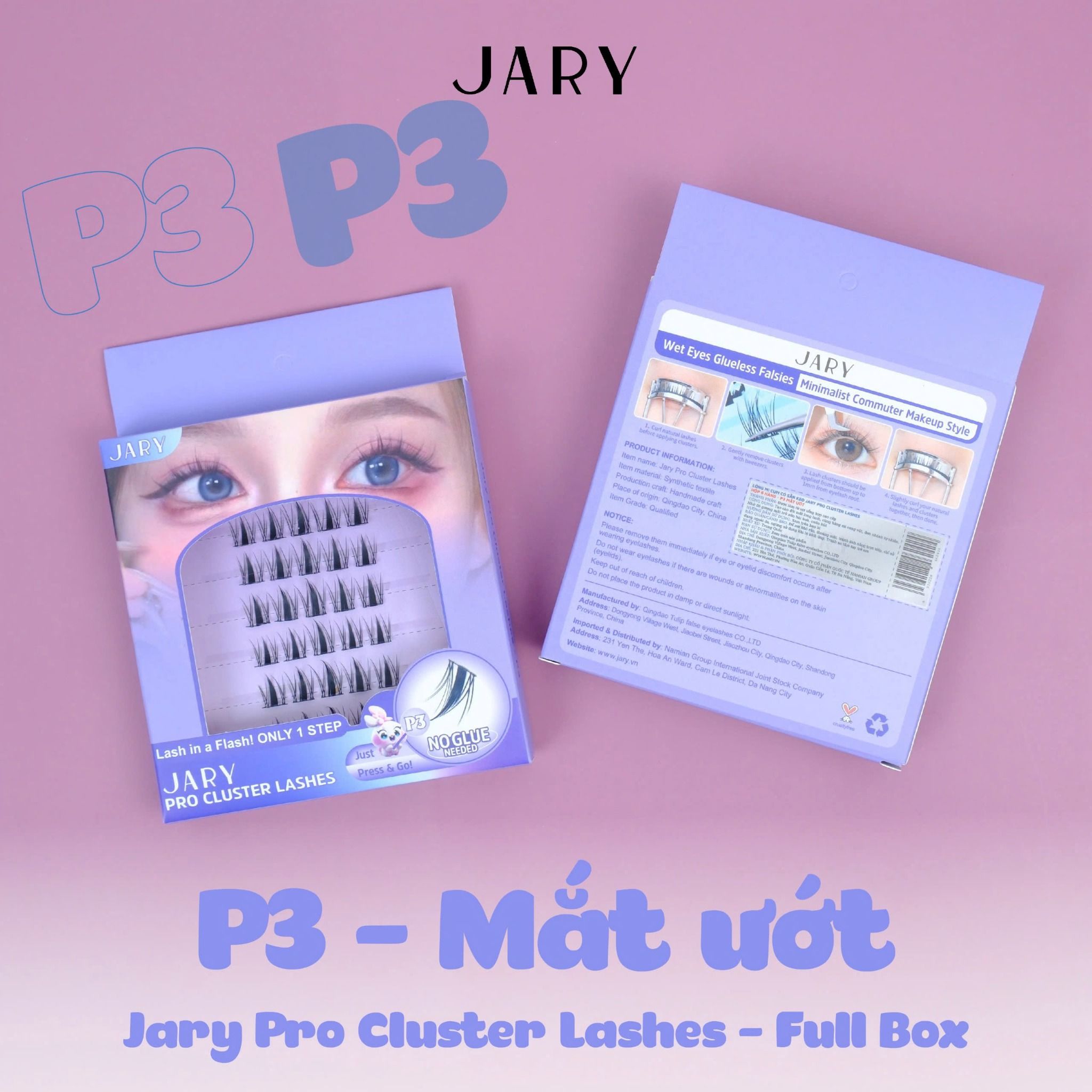 LÔNG MI CỤM CÓ SẴN KEO JARY PRO CLUSTER LASHES HỘP NHỰA 6 HÀNG - P3 MẮT ƯỚT - FULLBOX