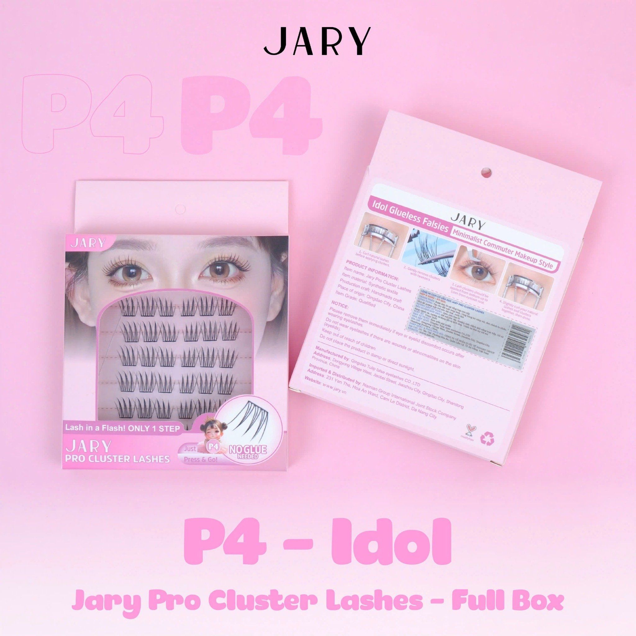 LÔNG MI CỤM CÓ SẴN KEO JARY PRO CLUSTER LASHES HỘP NHỰA 6 HÀNG - P4 IDOL - FULLBOX