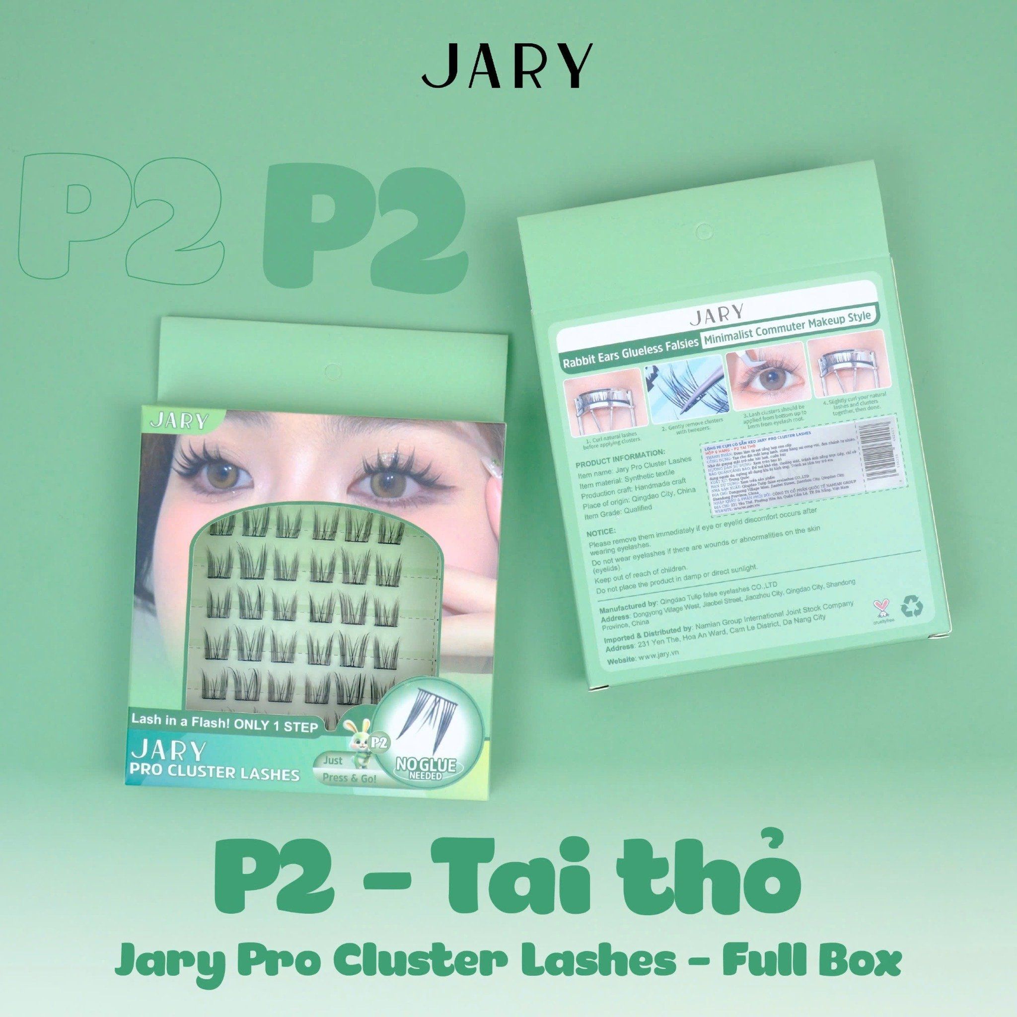 LÔNG MI CỤM CÓ SẴN KEO JARY PRO CLUSTER LASHES HỘP NHỰA 6 HÀNG - P2 TAI THỎ - FULLBOX