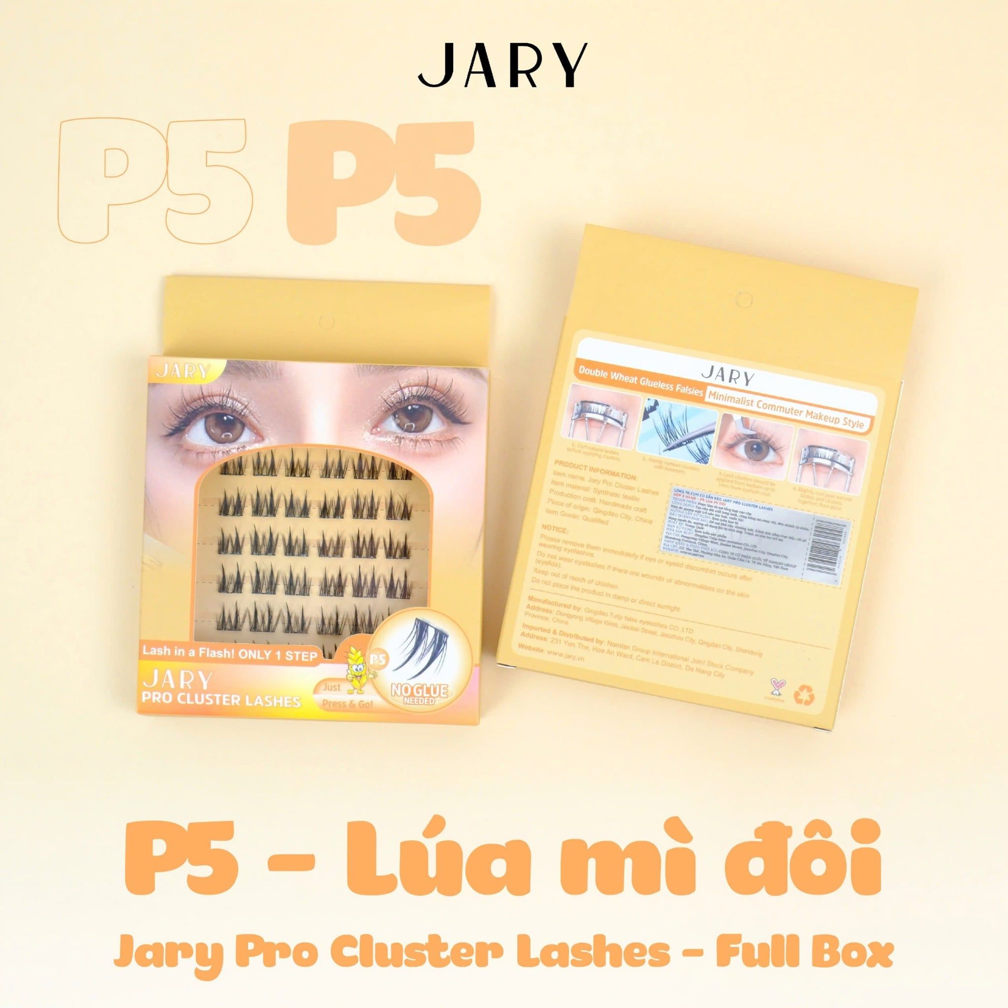 LÔNG MI CỤM CÓ SẴN KEO JARY PRO CLUSTER LASHES HỘP NHỰA 6 HÀNG - P5 LÚA MÌ ĐÔI - FULLBOX