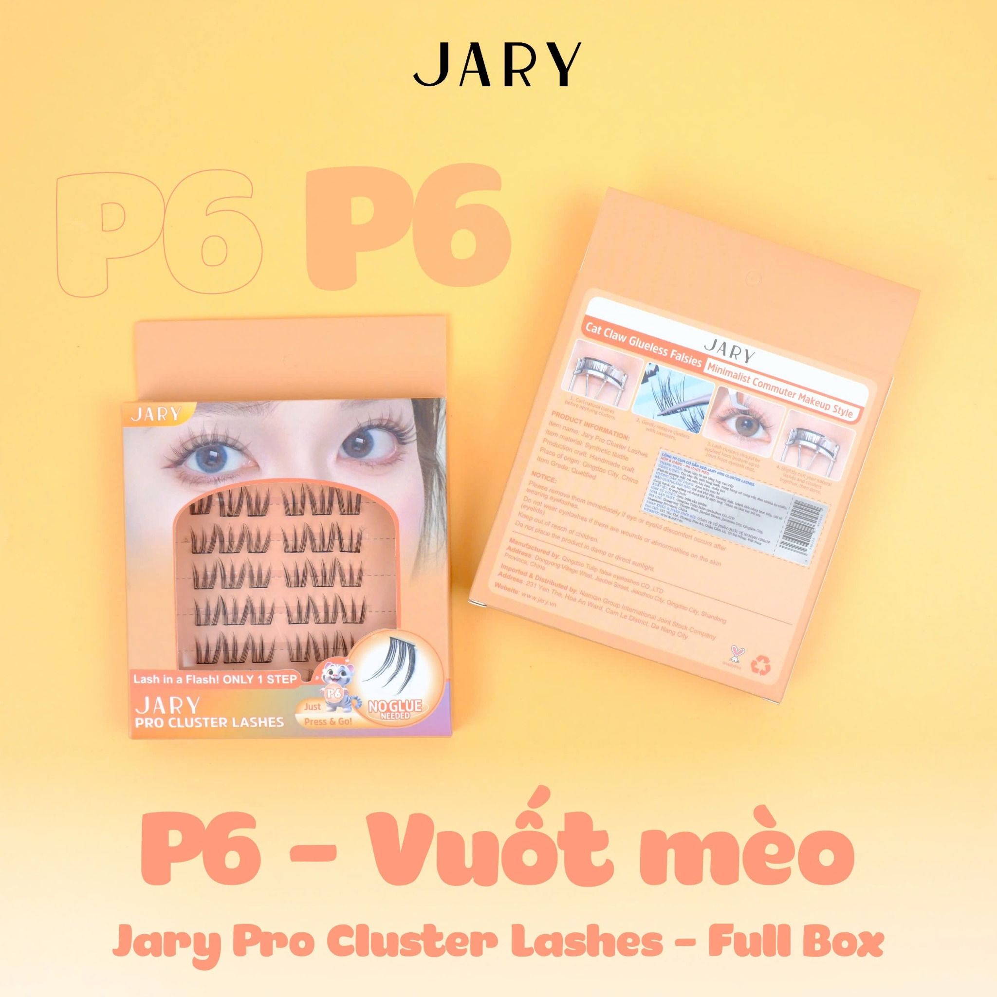 LÔNG MI CỤM CÓ SẴN KEO JARY PRO CLUSTER LASHES HỘP NHỰA 6 HÀNG - P6 VUỐT MÈO - FULLBOX