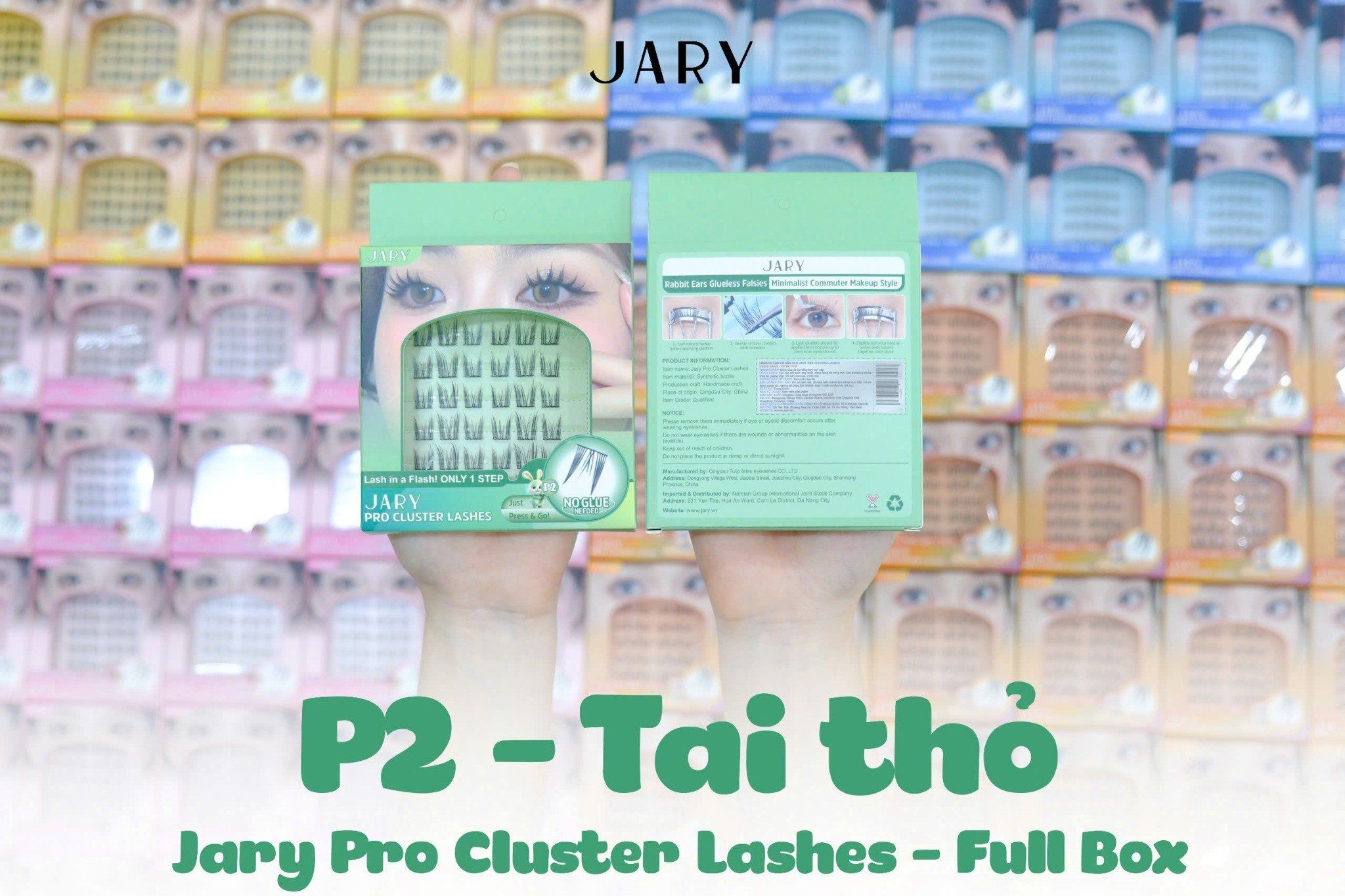LÔNG MI CỤM CÓ SẴN KEO JARY PRO CLUSTER LASHES HỘP NHỰA 6 HÀNG - P2 TAI THỎ - FULLBOX