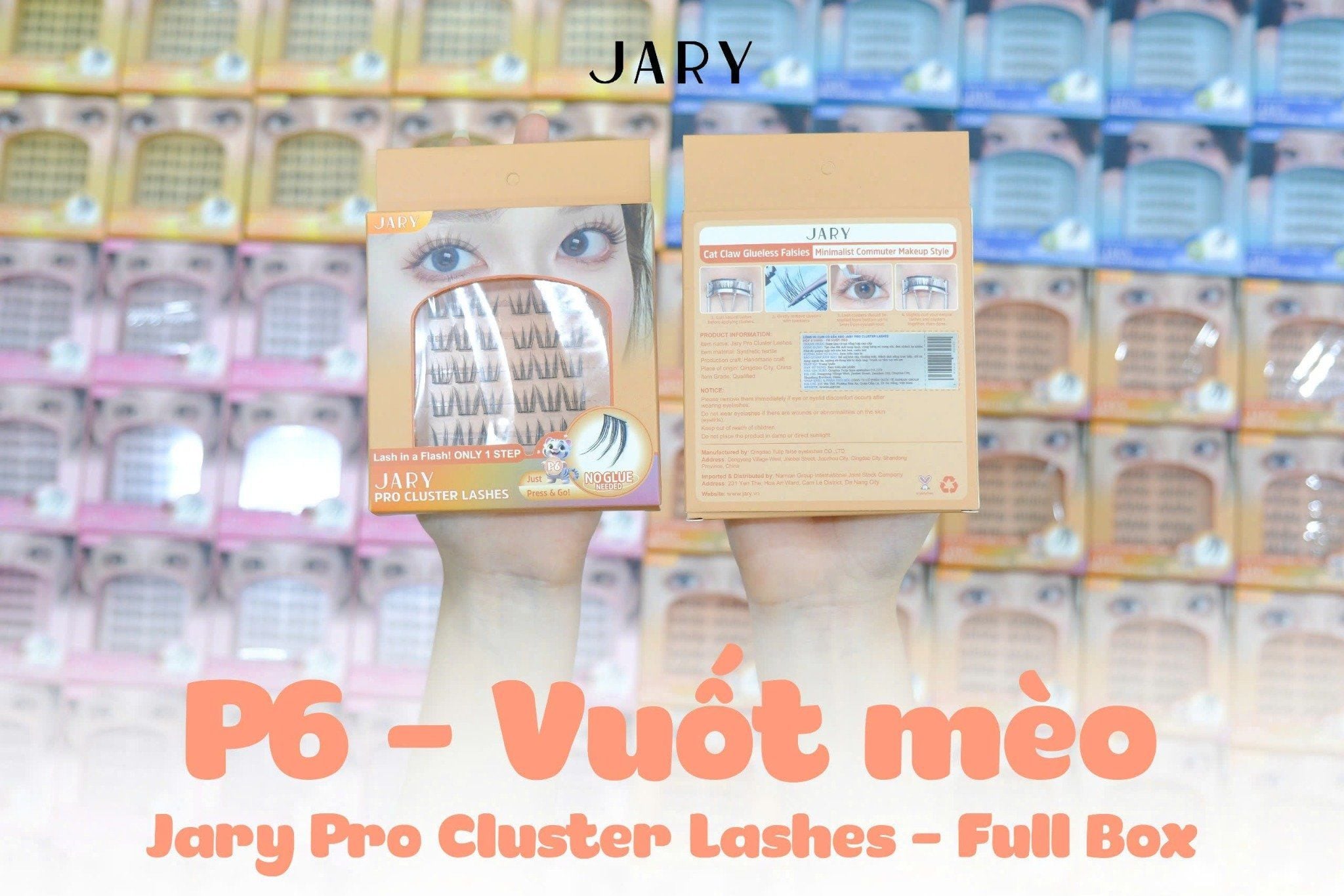 LÔNG MI CỤM CÓ SẴN KEO JARY PRO CLUSTER LASHES HỘP NHỰA 6 HÀNG - P6 VUỐT MÈO - FULLBOX