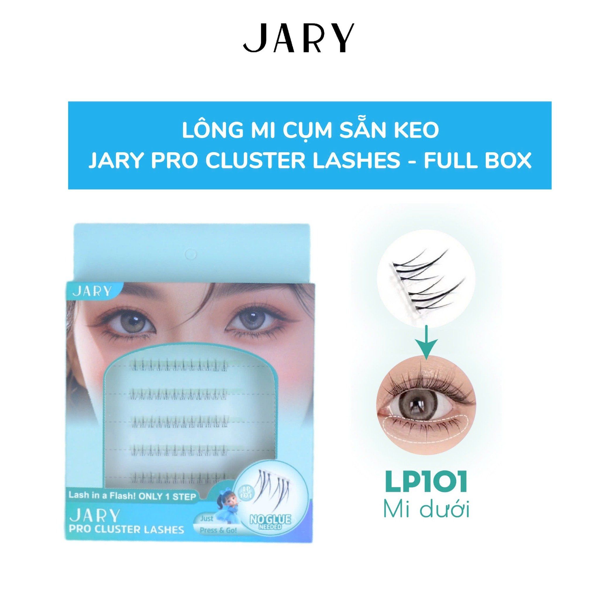 LÔNG MI CỤM CÓ SẴN KEO JARY PRO CLUSTER LASHES HỘP NHỰA 6 HÀNG - LP101 MI DƯỚI - FULLBOX