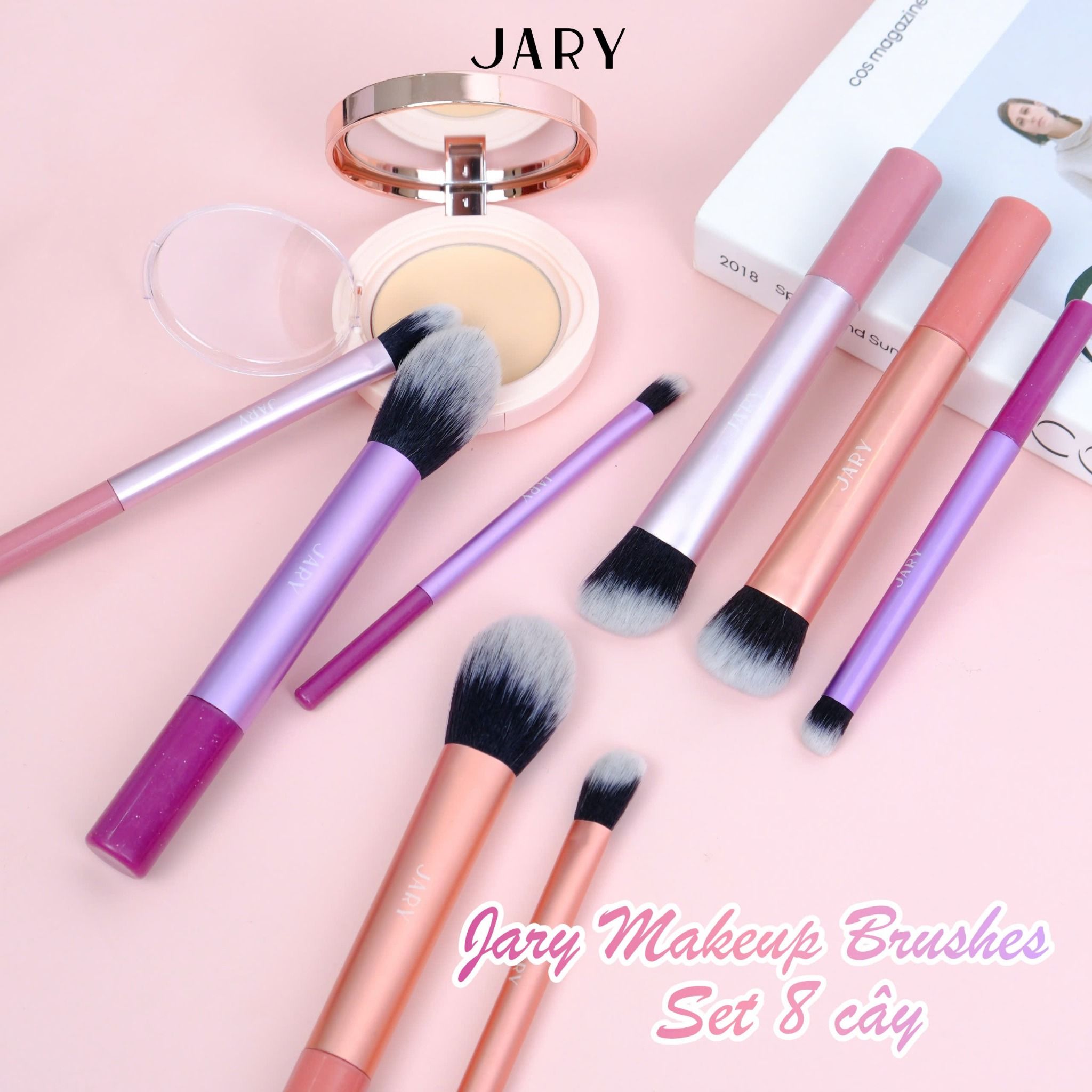 BỘ CỌ TRANG ĐIỂM JARY MAKEUP BRUSH - SET 8 CÂY - MÀU CẦU VỒNG + TÚI ĐỰNG DA PU