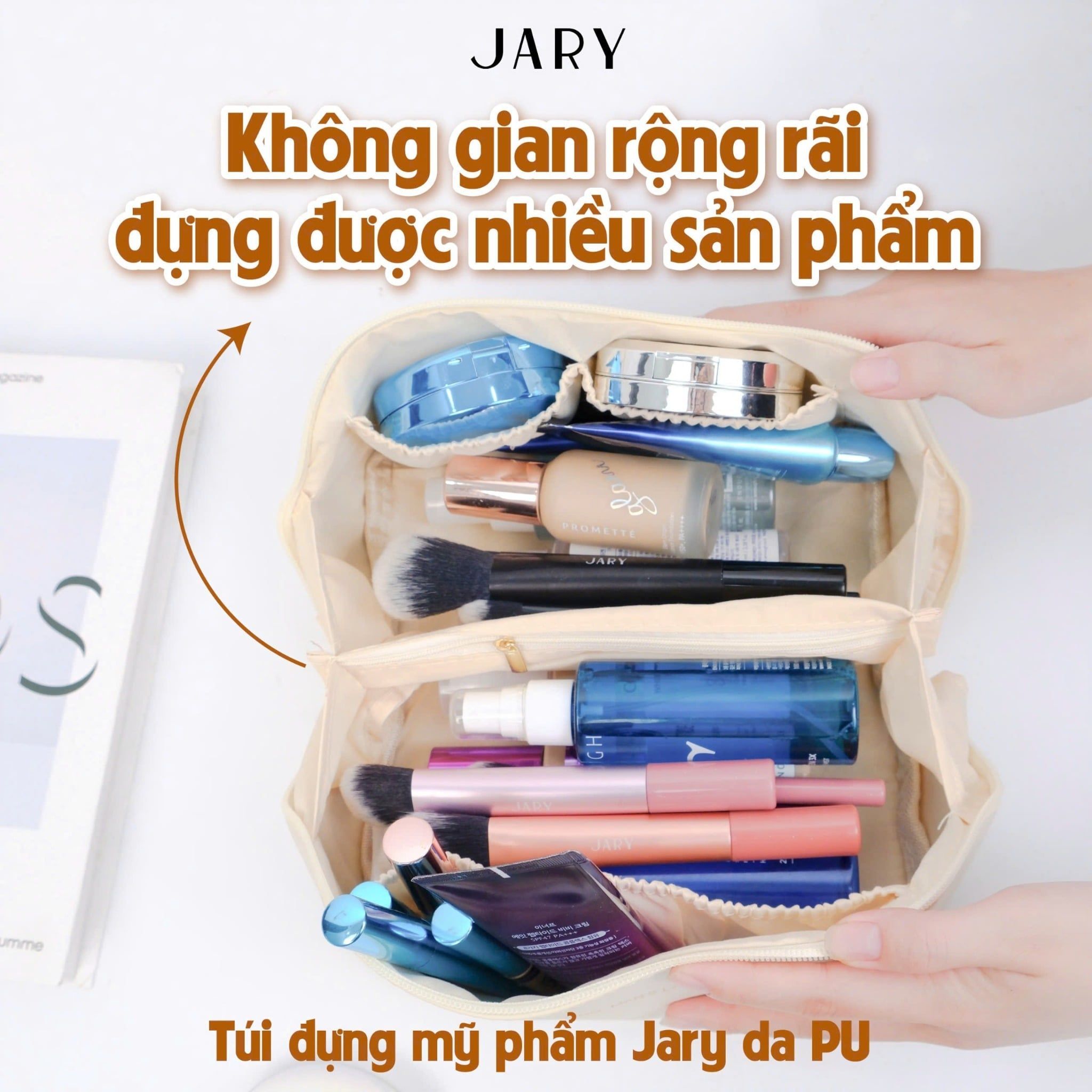 TÚI ĐỰNG MỸ PHẨM JARY DA PU - MÀU ĐEN