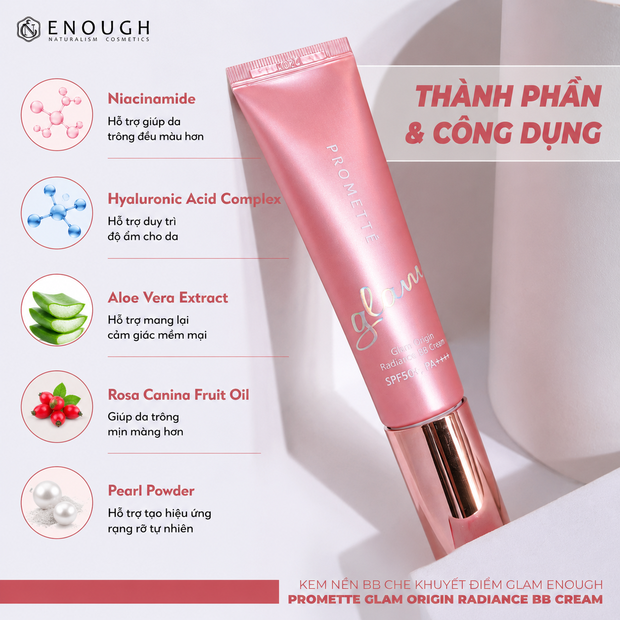 KEM NỀN BB CHE KHUYẾT ĐIỂM GLAM ENOUGH PROMETTE GLAM ORIGIN RADIANCE BB CREAM 30G