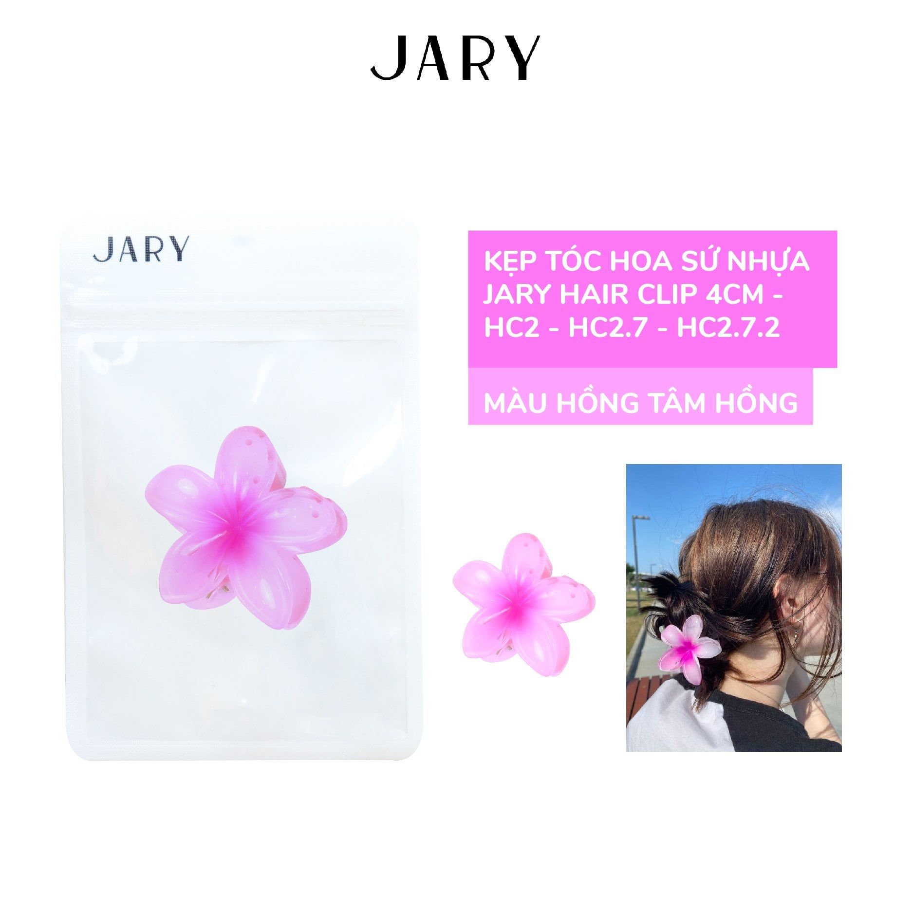KẸP TÓC HOA SỨ NHỰA JARY HAIR CLIP 4CM - HC2 - HC2.7 - HC2.7.2 - MÀU HỒNG TÂM HỒNG
