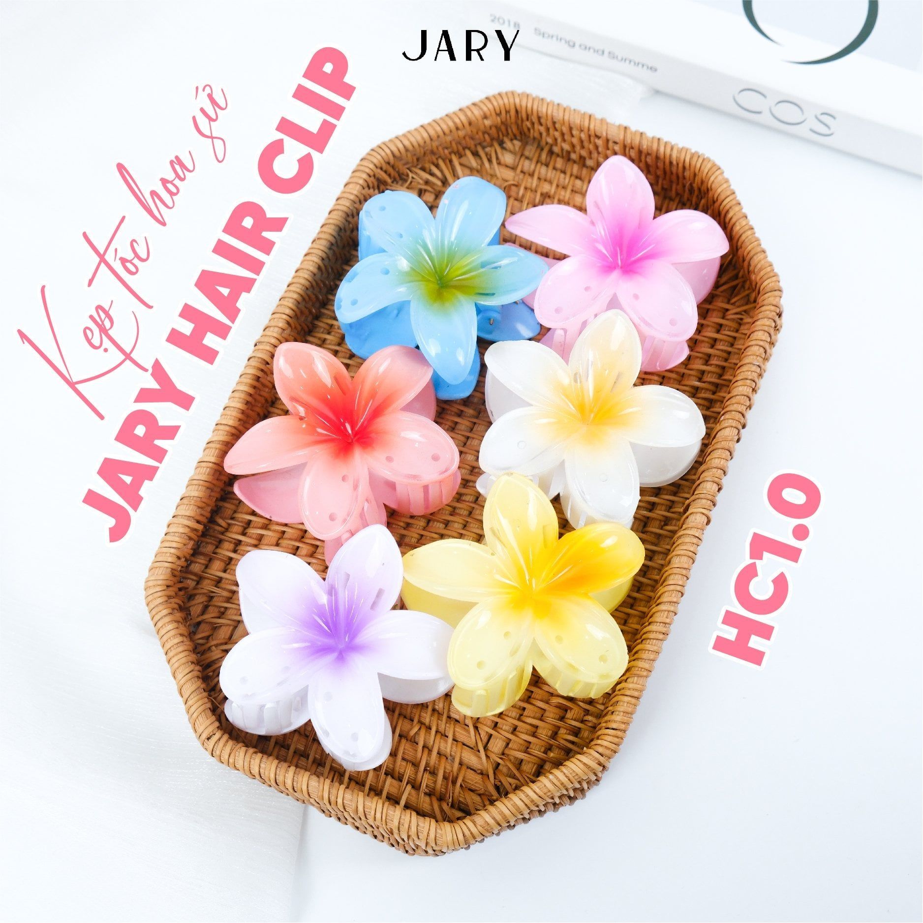 KẸP TÓC HOA SỨ NHỰA JARY HAIR CLIP - HC1 - HC1.0 - HC1.0.9 - MÀU TRẮNG TÂM HỒNG - 8CM