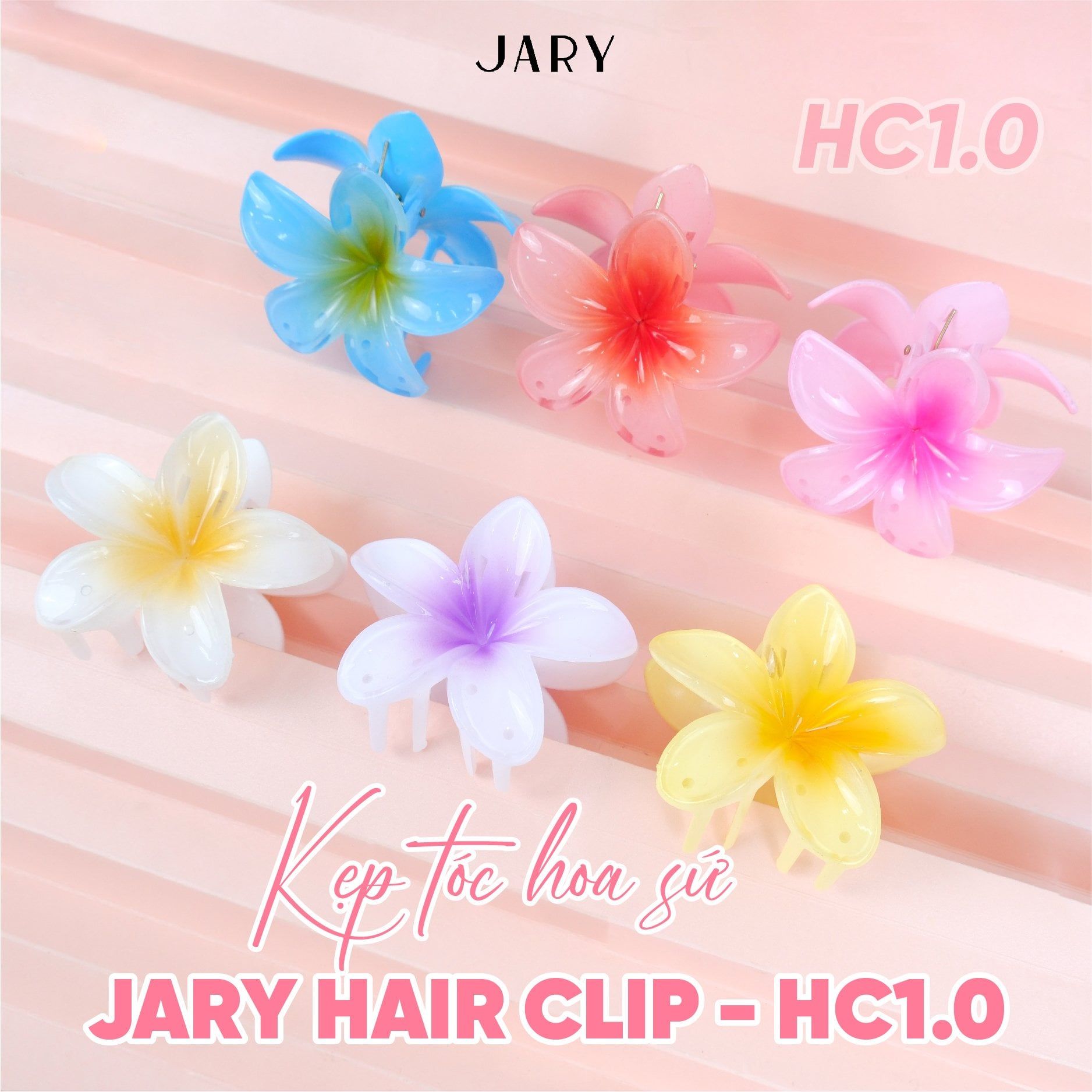 KẸP TÓC HOA SỨ NHỰA JARY HAIR CLIP - HC1 - HC1.0 - HC1.0.9 - MÀU TRẮNG TÂM HỒNG - 8CM