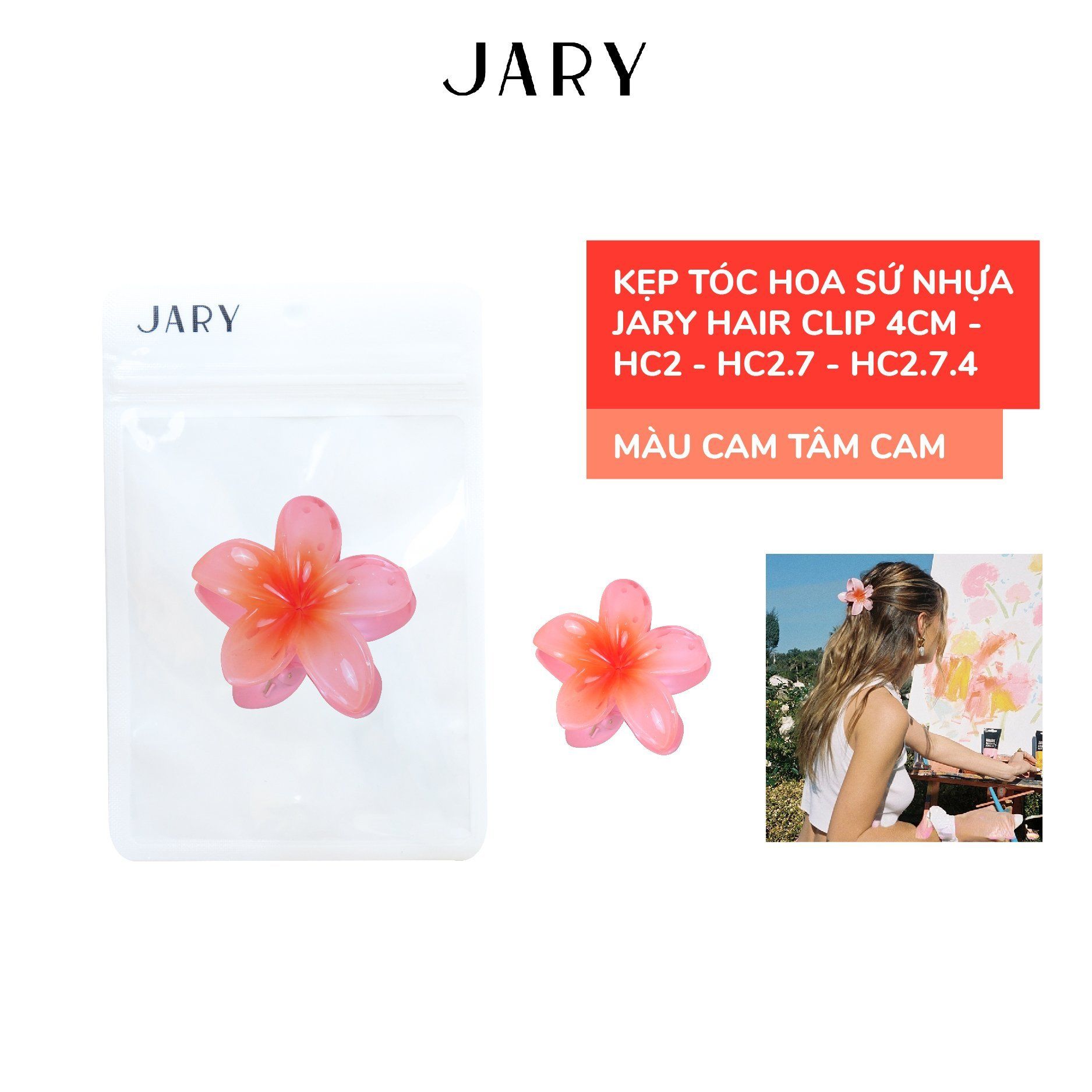 KẸP TÓC HOA SỨ NHỰA JARY HAIR CLIP 4CM - HC2 - HC2.7 - HC2.7.4 - MÀU CAM TÂM CAM