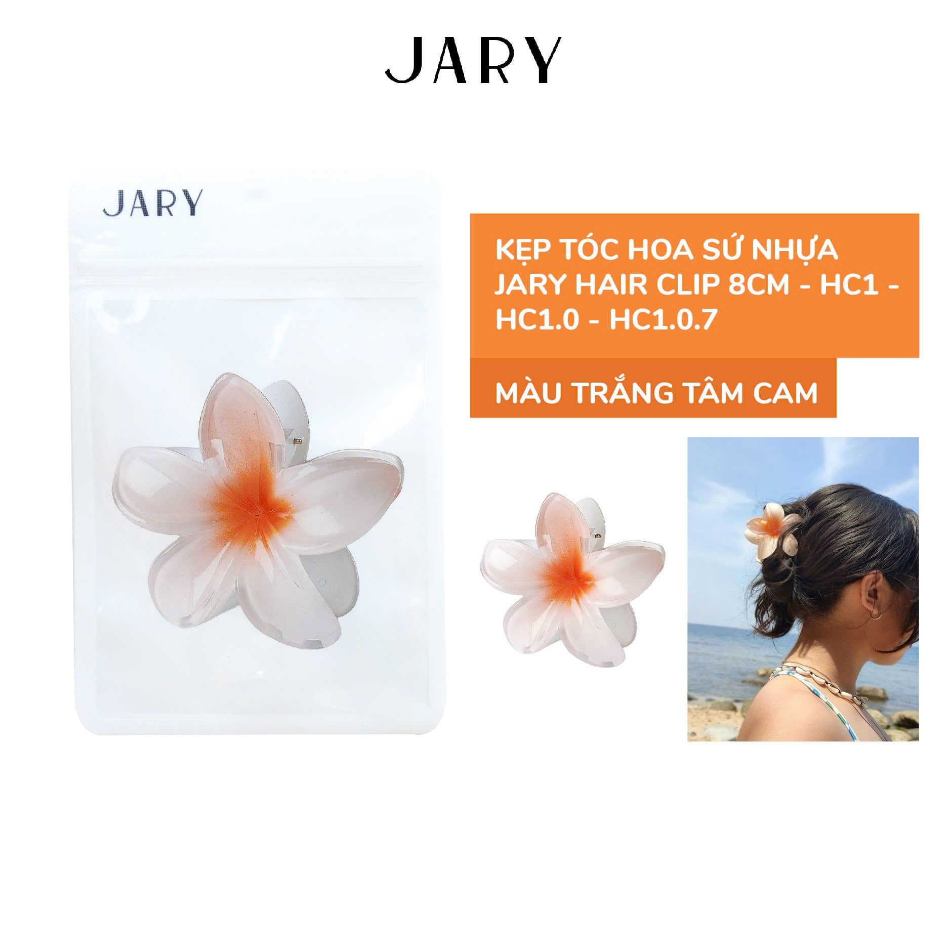 KẸP TÓC HOA SỨ NHỰA JARY HAIR CLIP - HC1 - HC1.0 - HC1.0.7 - MÀU TRẮNG TÂM CAM - 8CM