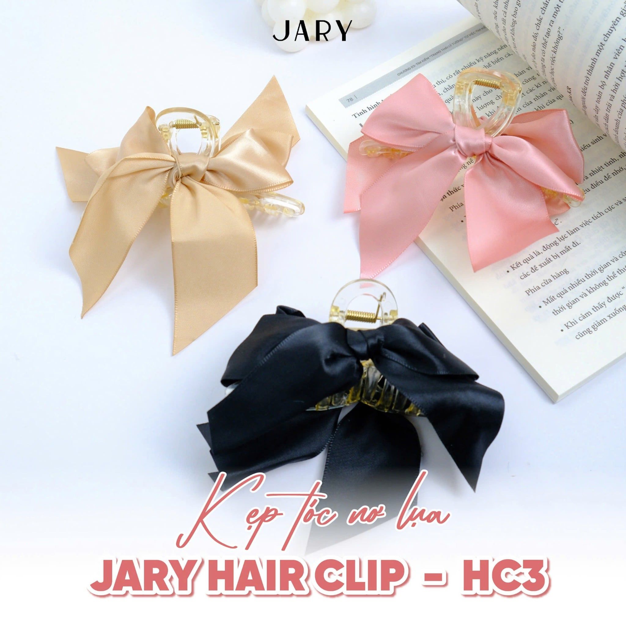 KẸP TÓC NƠ LỤA JARY HAIR CLIP - HC3 - MÀU HỒNG