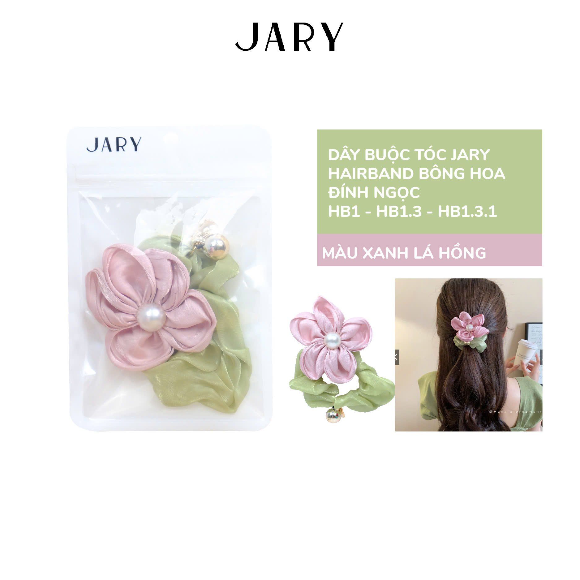 DÂY BUỘC TÓC JARY HAIRBAND BÔNG HOA ĐÍNH NGỌC - HB1 - HB1.3 - HB1.3.1 - MÀU XANH LÁ HỒNG