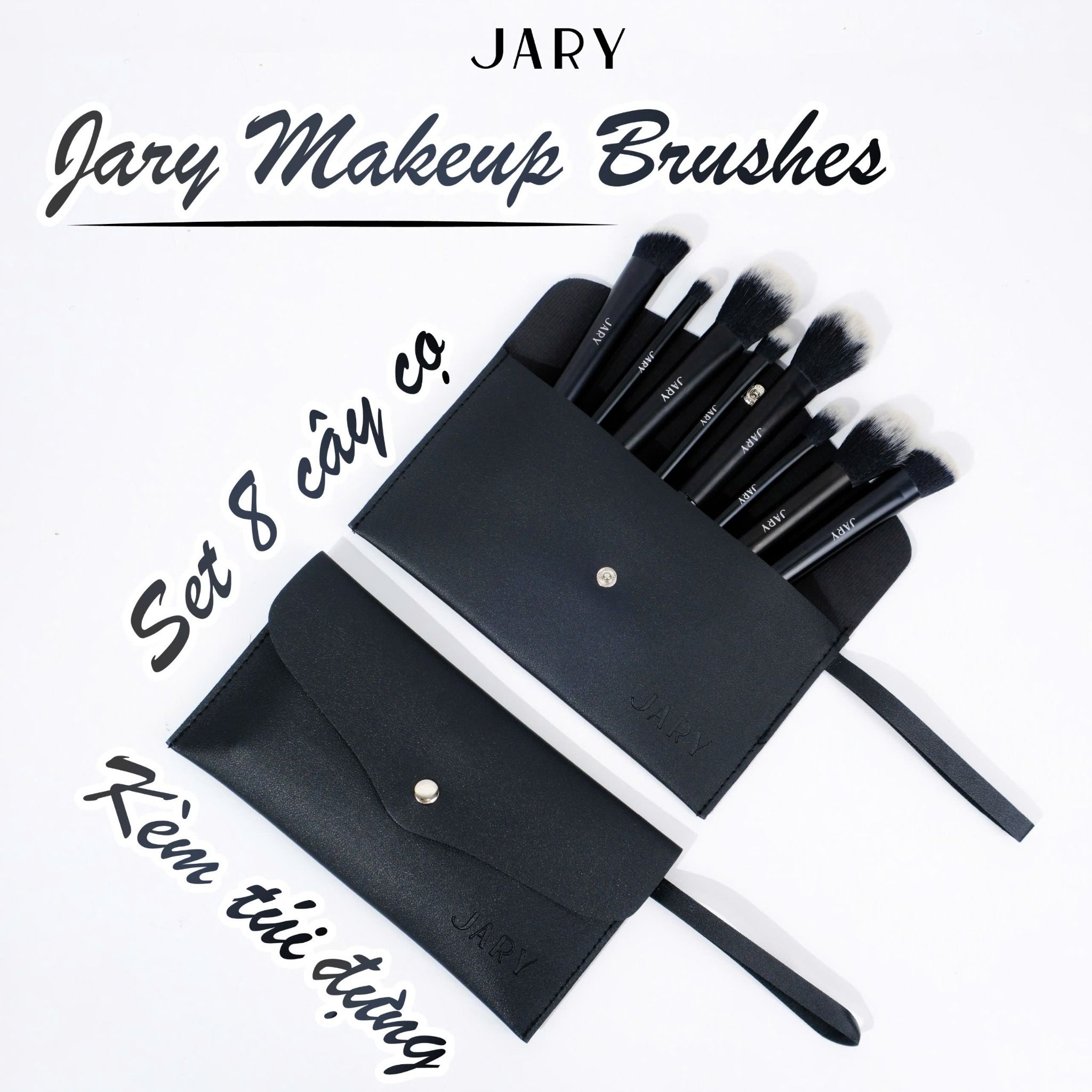 BỘ CỌ TRANG ĐIỂM JARY MAKEUP BRUSH - SET 8 CÂY - MÀU ĐEN + TÚI ĐỰNG DA PU
