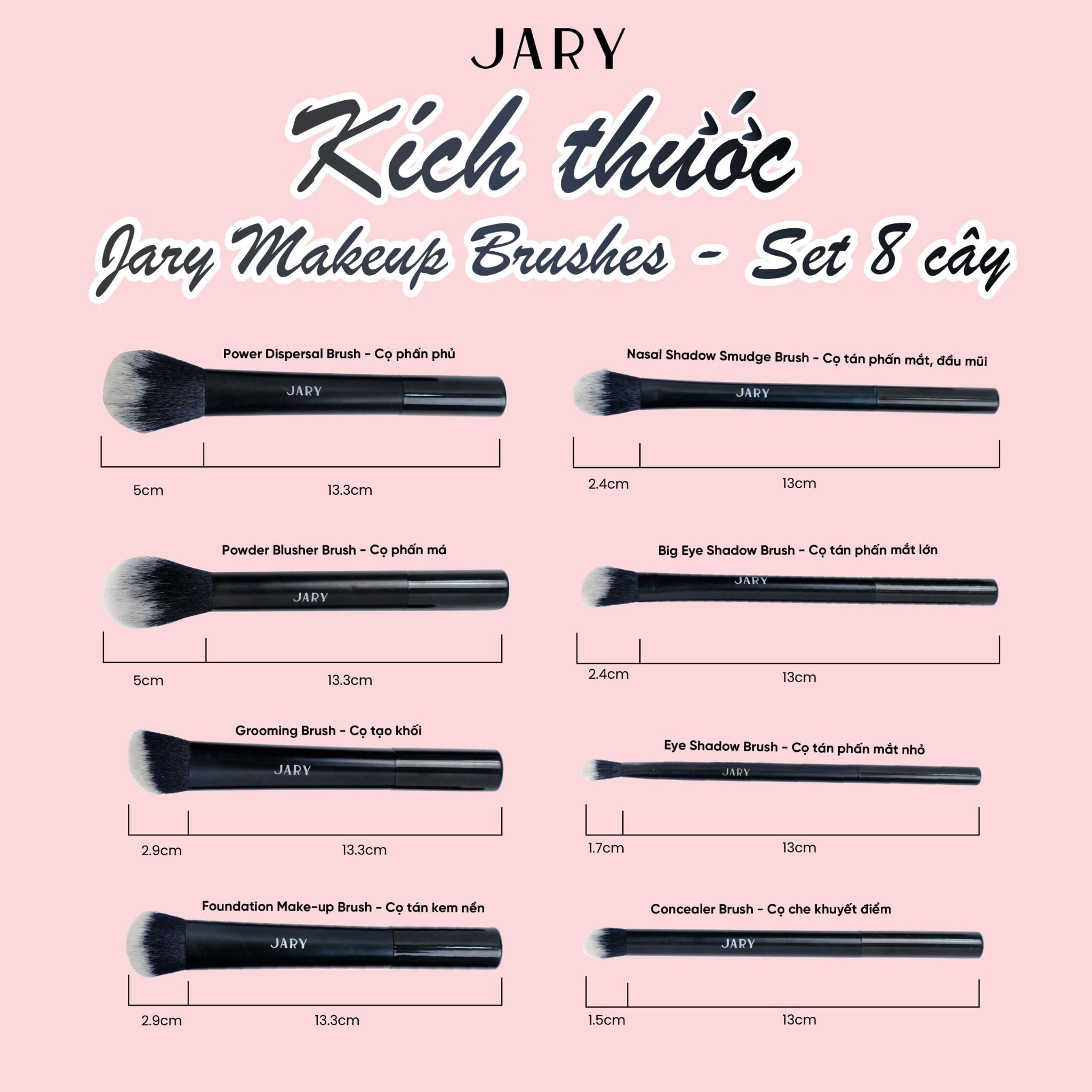 BỘ CỌ TRANG ĐIỂM JARY MAKEUP BRUSH - SET 8 CÂY - MÀU ĐEN + TÚI ĐỰNG DA PU