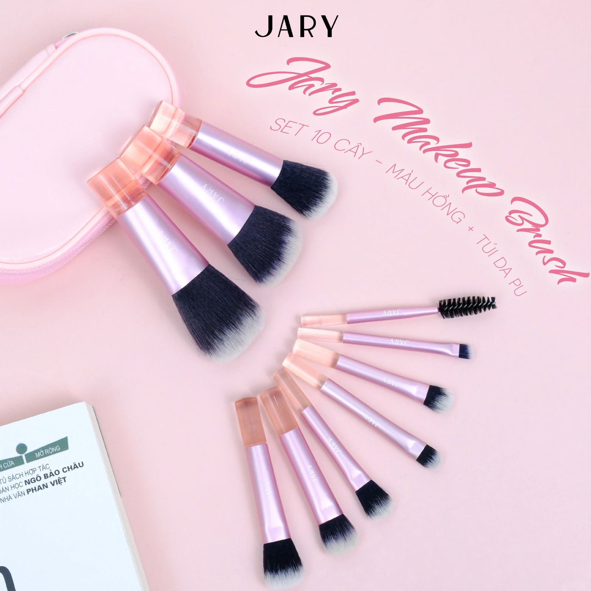 BỘ CỌ TRANG ĐIỂM JARY MAKEUP BRUSH - SET 10 CÂY - MÀU HỒNG + TÚI ĐỰNG DA PU