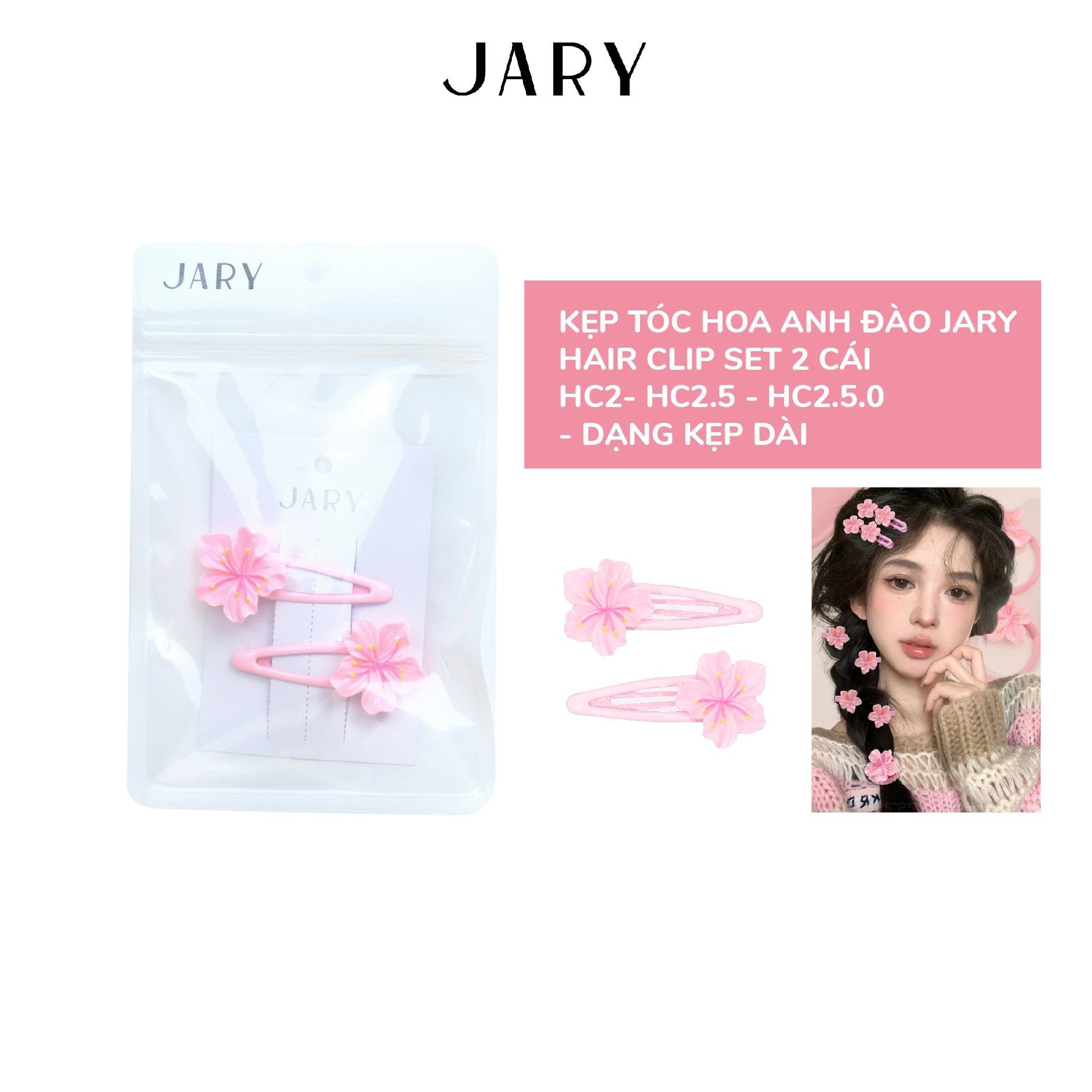 KẸP TÓC JARY HAIR CLIP SET 2 CÁI - HC2 - HC2.5 - HC2.5.0 - HOA ANH ĐÀO DẠNG KẸP DÀI