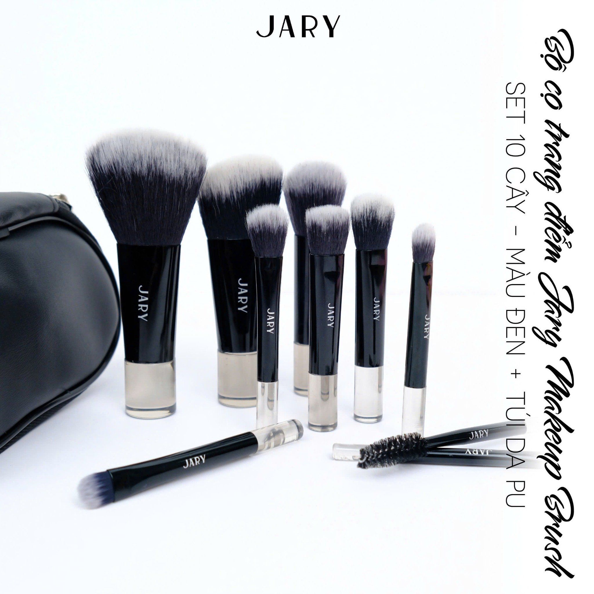 BỘ CỌ TRANG ĐIỂM JARY MAKEUP BRUSH - SET 10 CÂY - MÀU ĐEN + TÚI ĐỰNG DA PU