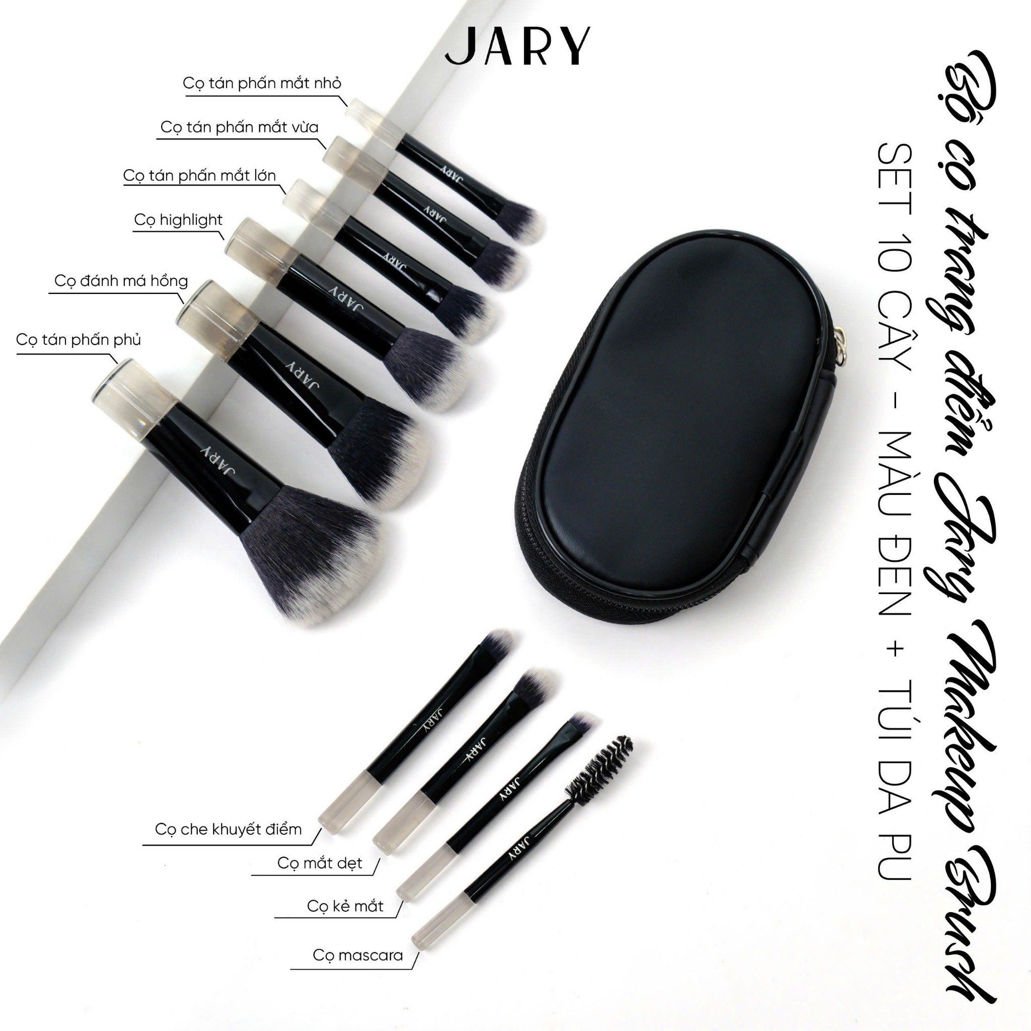 BỘ CỌ TRANG ĐIỂM JARY MAKEUP BRUSH - SET 10 CÂY - MÀU ĐEN + TÚI ĐỰNG DA PU