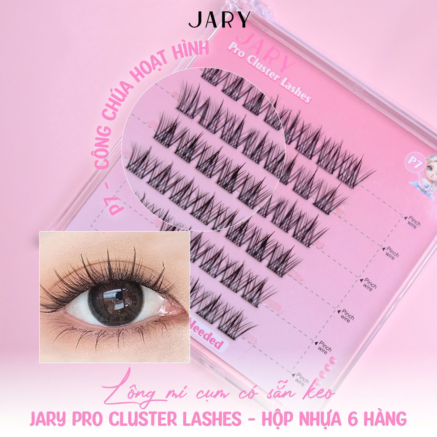 LÔNG MI CỤM CÓ SẴN KEO JARY PRO CLUSTER LASHES HỘP NHỰA 6 HÀNG - P7 CÔNG CHÚA HOẠT HÌNH - KHÔNG HỘP