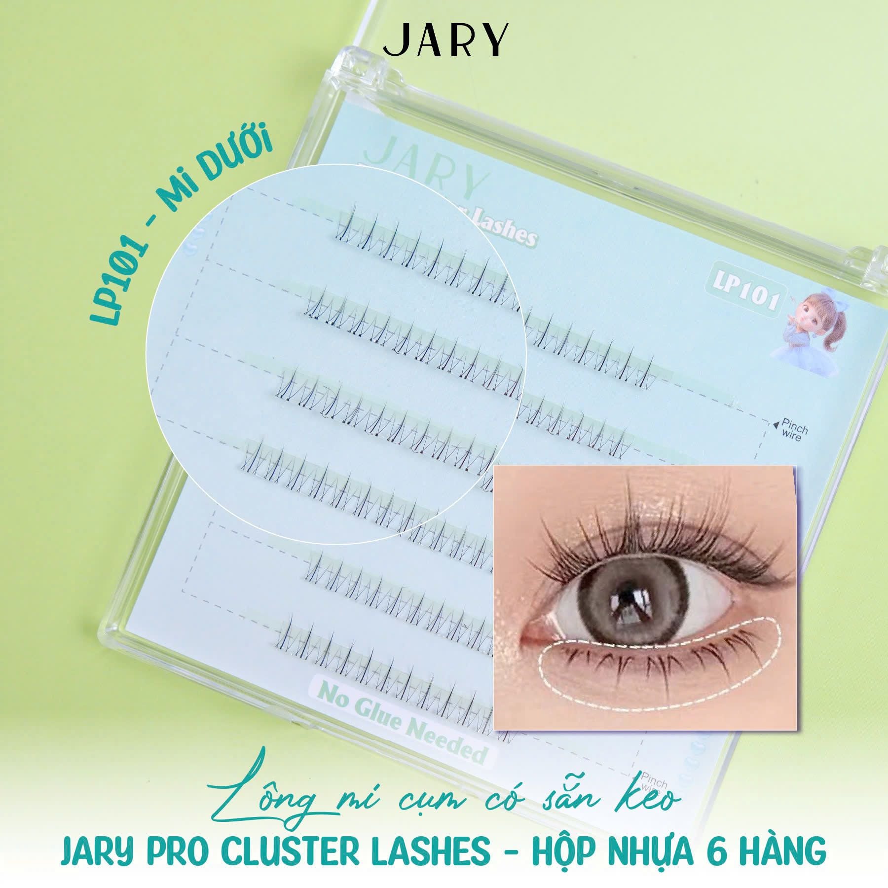 LÔNG MI CỤM CÓ SẴN KEO JARY PRO CLUSTER LASHES HỘP NHỰA 6 HÀNG - LP101 MI DƯỚI - KHÔNG HỘP