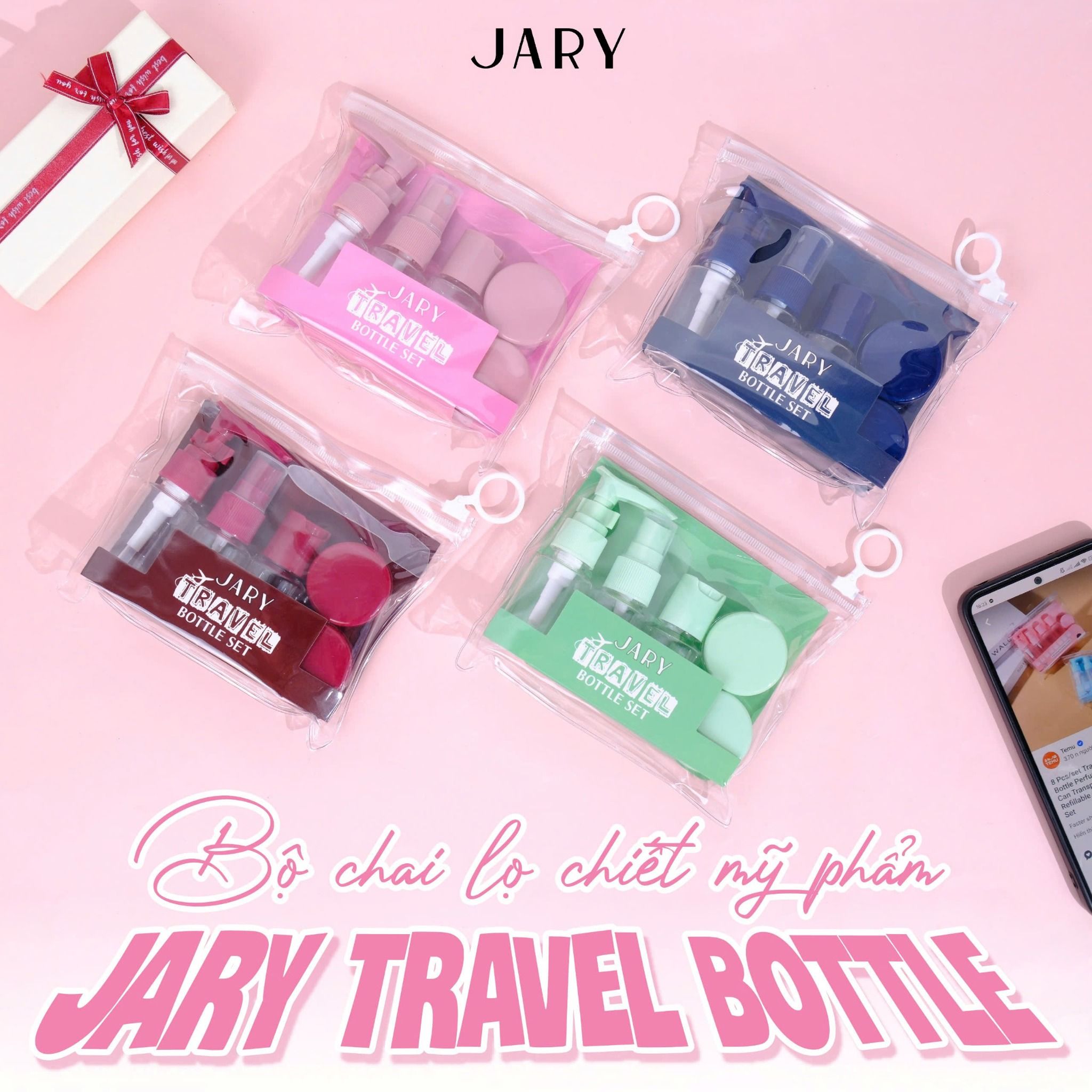 BỘ CHAI LỌ CHIẾT MỸ PHẨM JARY TRAVEL BOTTLE SET - 02 - MÀU XANH LÁ