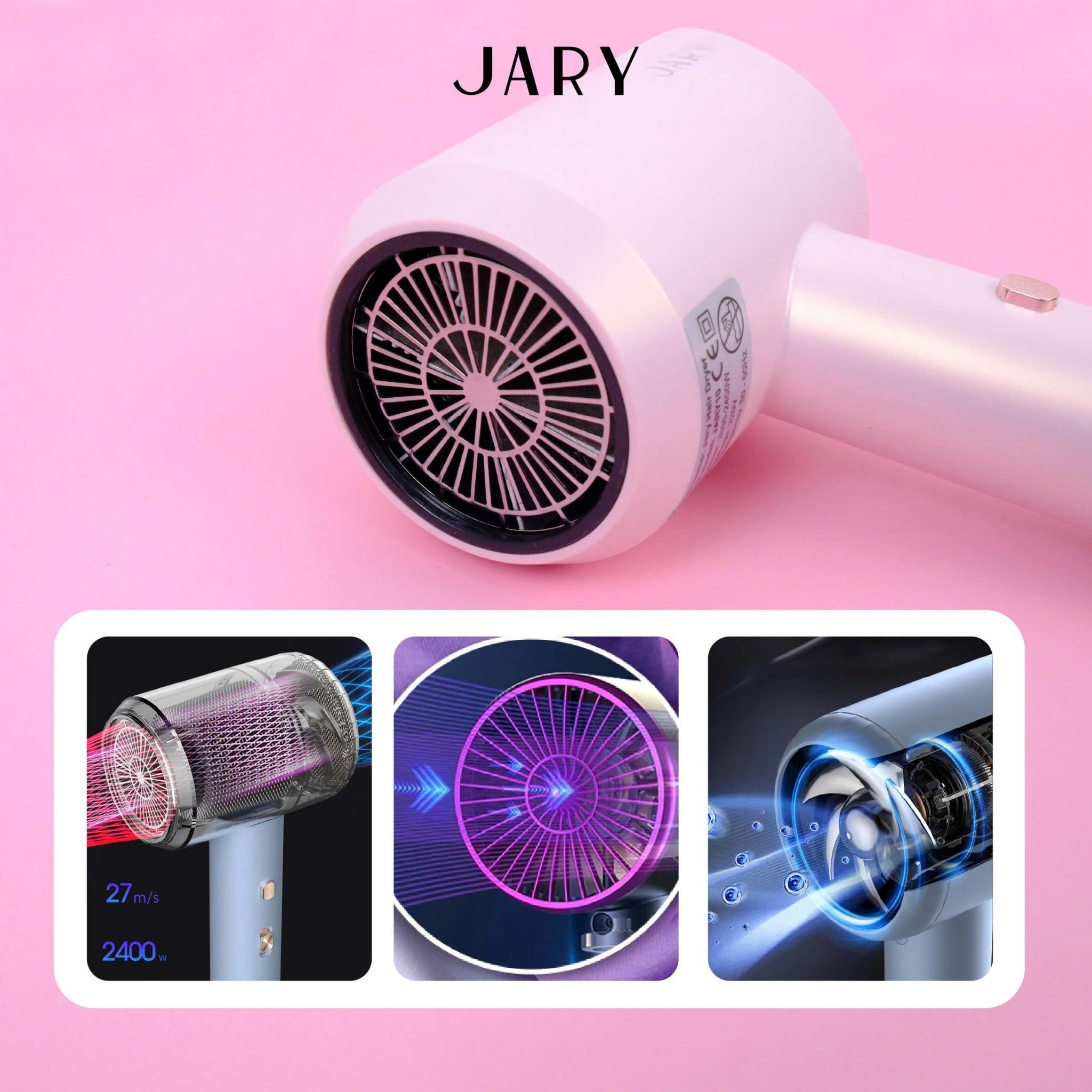 MÁY SẤY TÓC ION ÂM JARY HAIR DRYER - TONE HỒNG