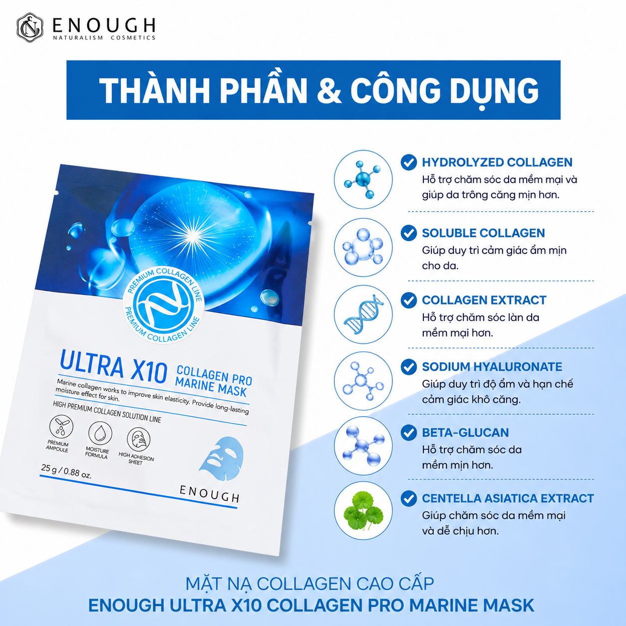 MẶT NẠ COLLAGEN CAO CẤP ENOUGH ULTRA X10 COLLAGEN PRO MARINE MASK ( HỘP 10 MIẾNG)