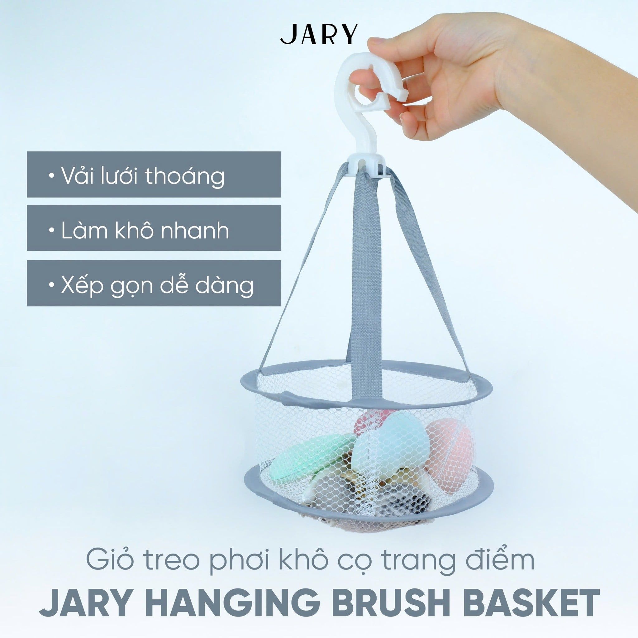 GIỎ TREO PHƠI KHÔ CỌ TRANG ĐIỂM JARY HANGING BRUSH BASKET