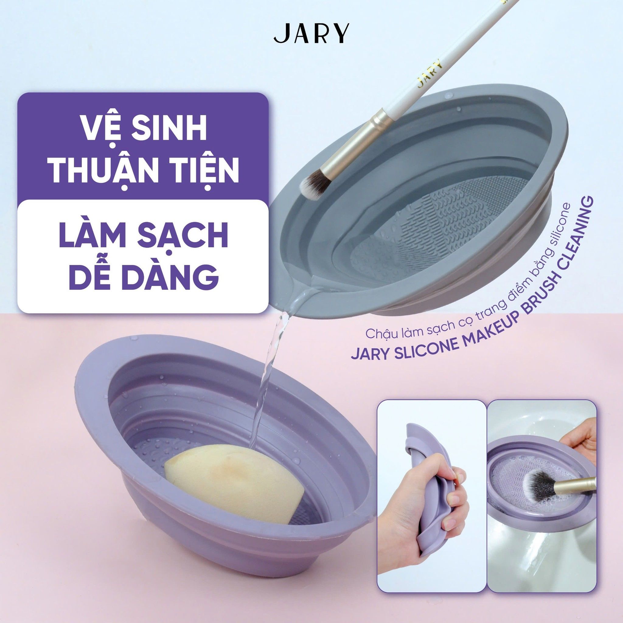 CHẬU LÀM SẠCH CỌ TRANG ĐIỂM BẰNG SILICONE JARY SLICONE MAKEUP BRUSH CLEANING