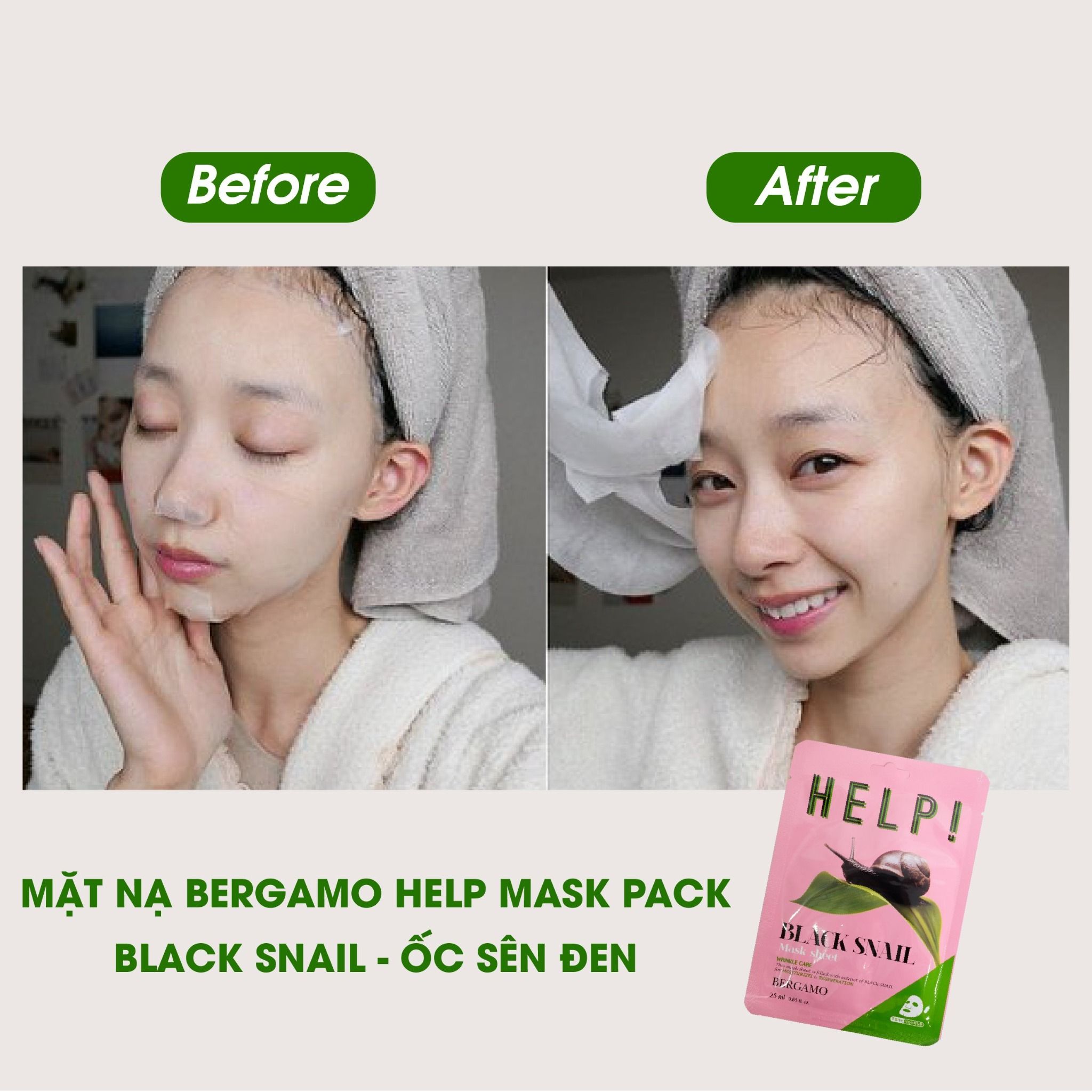 MẶT NẠ BERGAMO HELP MASK PACK BLACK SNAIL - ỐC SÊN ĐEN