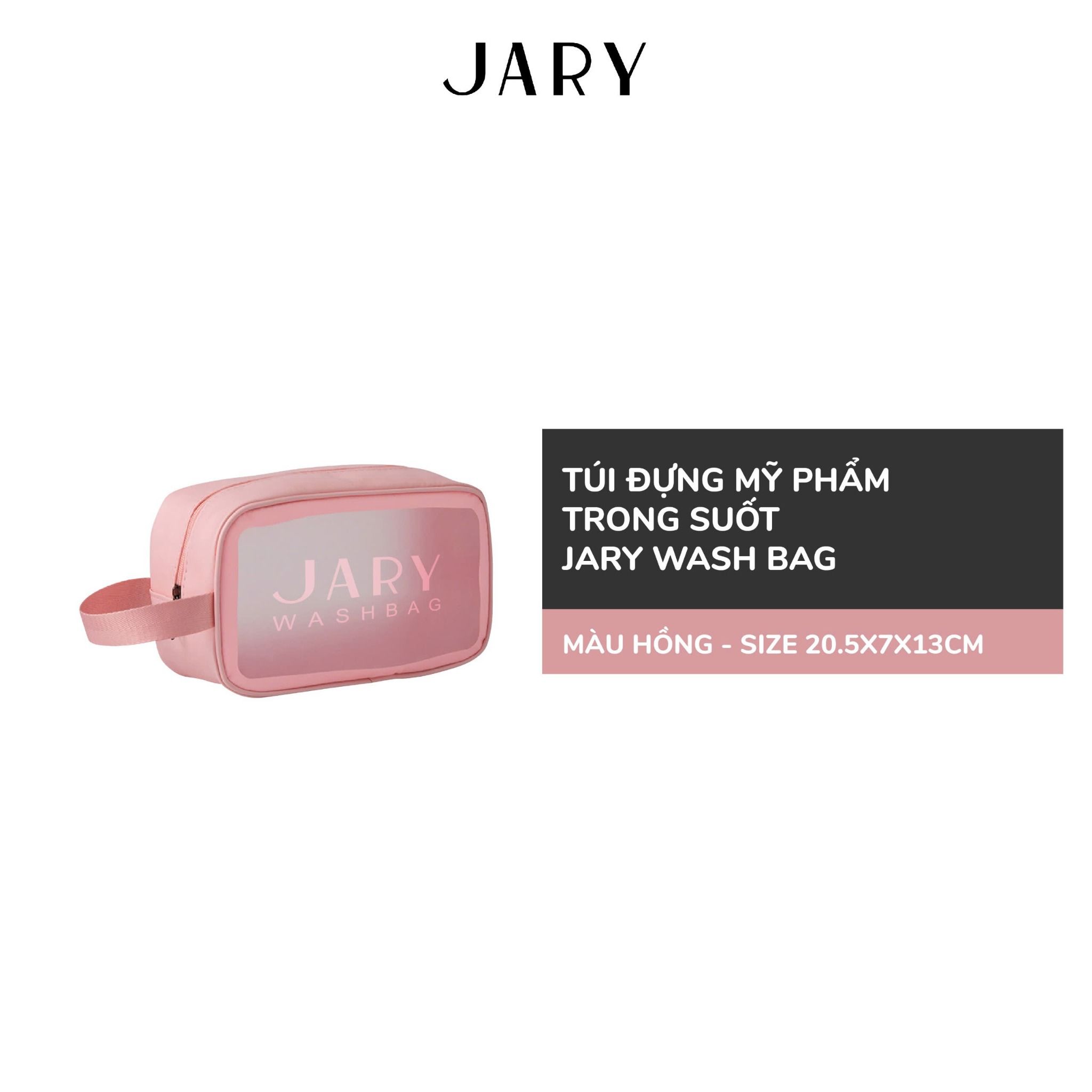 TÚI ĐỰNG MỸ PHẨM TRONG SUỐT JARY WASH BAG - MÀU HỒNG - SIZE 20.5X7X13