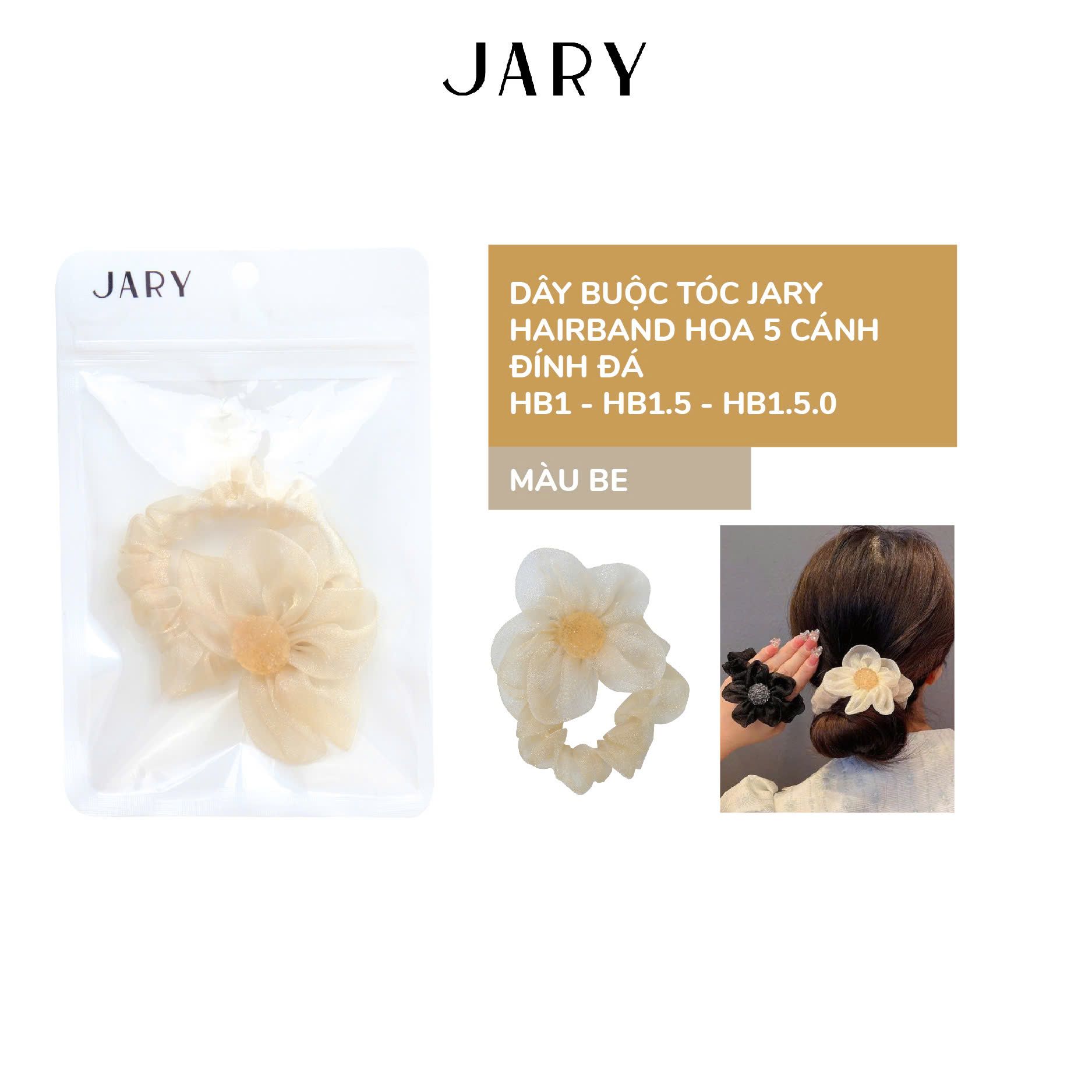 DÂY BUỘC TÓC JARY HAIRBAND HOA 5 CÁNH ĐÍNH ĐÁ - HB1 - HB1.5 - HB1.5.0 - MÀU BE