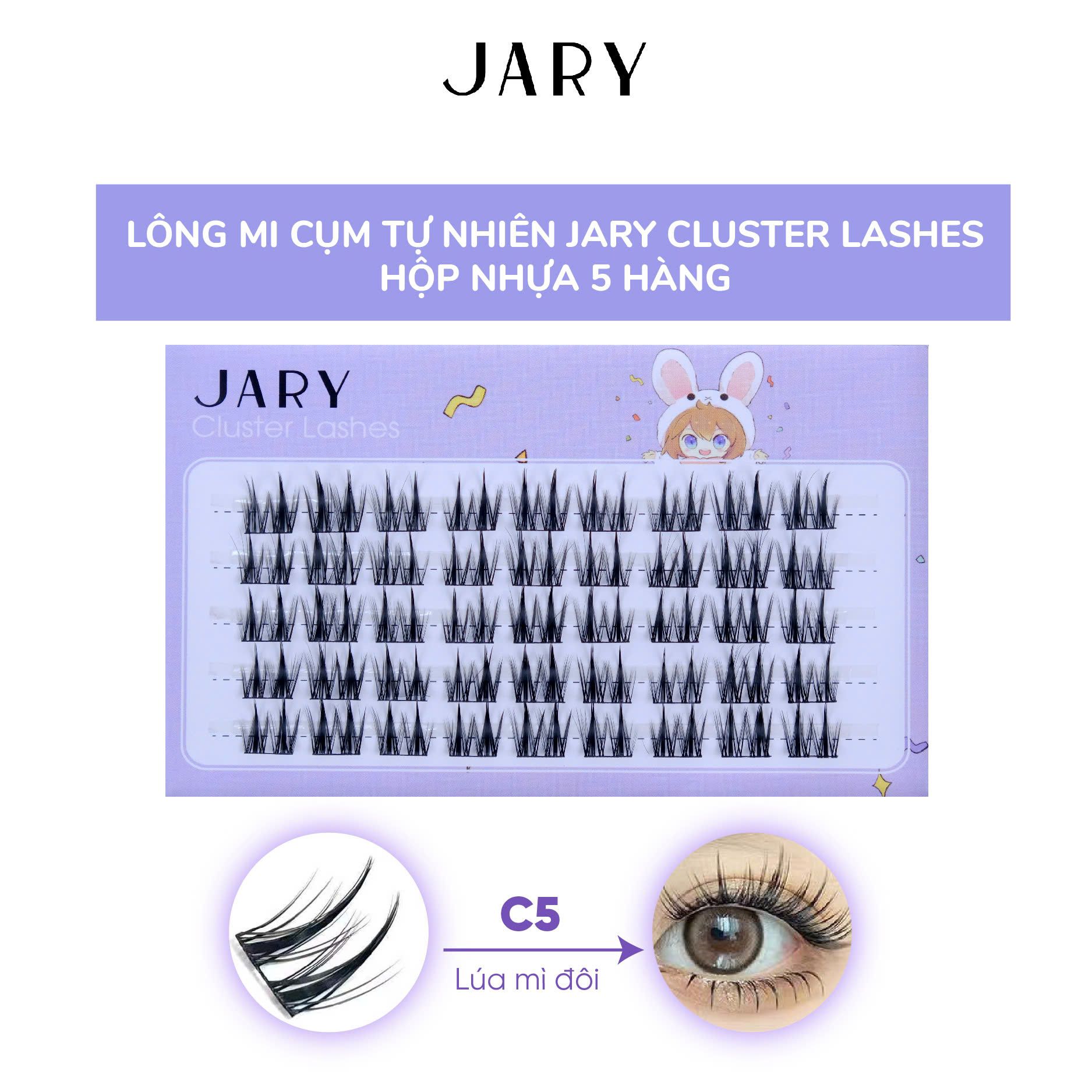 LÔNG MI CỤM TỰ NHIÊN JARY CLUSTER LASHES HỘP NHỰA 5 HÀNG - C5 LÚA MÌ ĐÔI