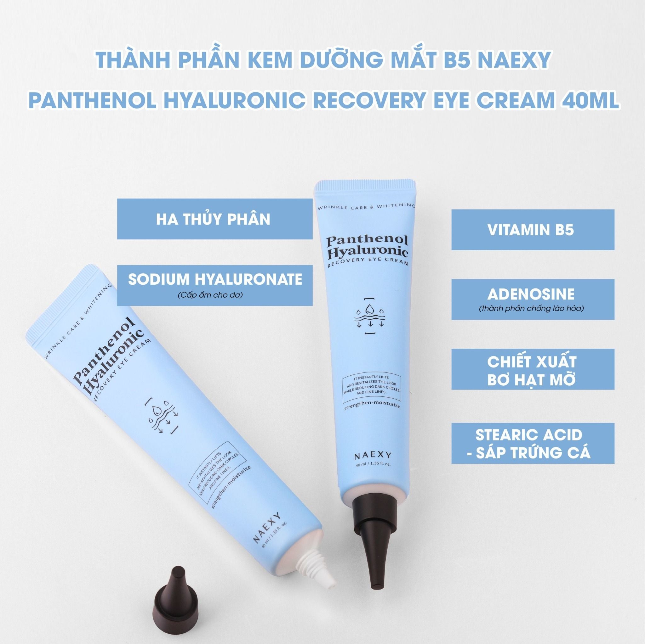 KEM DƯỠNG MẮT B5 NAEXY PANTHENOL HYALURONIC RECOVERY EYE CREAM 40ML