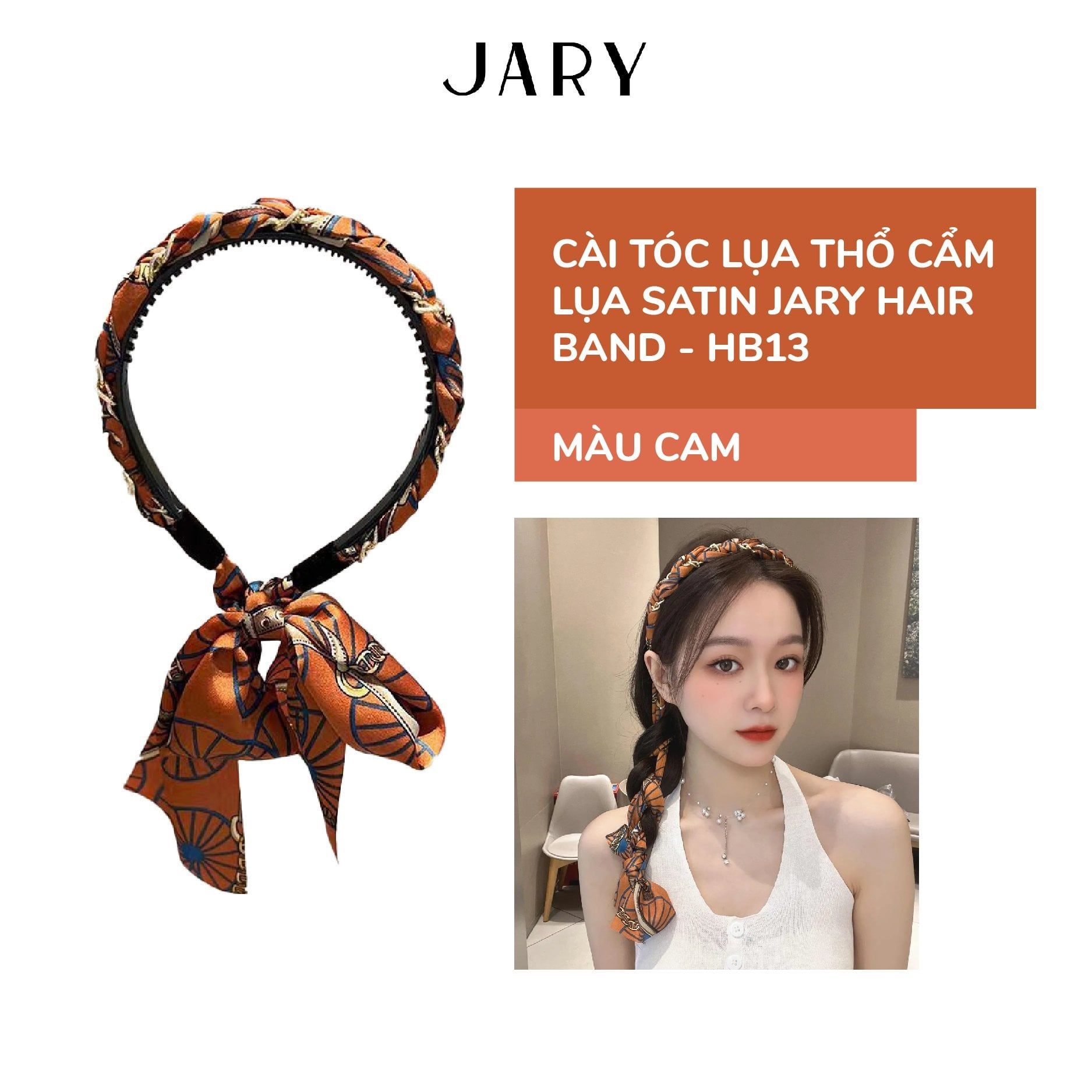 CÀI TÓC LỤA THỔ CẨM LỤA SATIN JARY HAIR BAND - HB13 - MÀU CAM