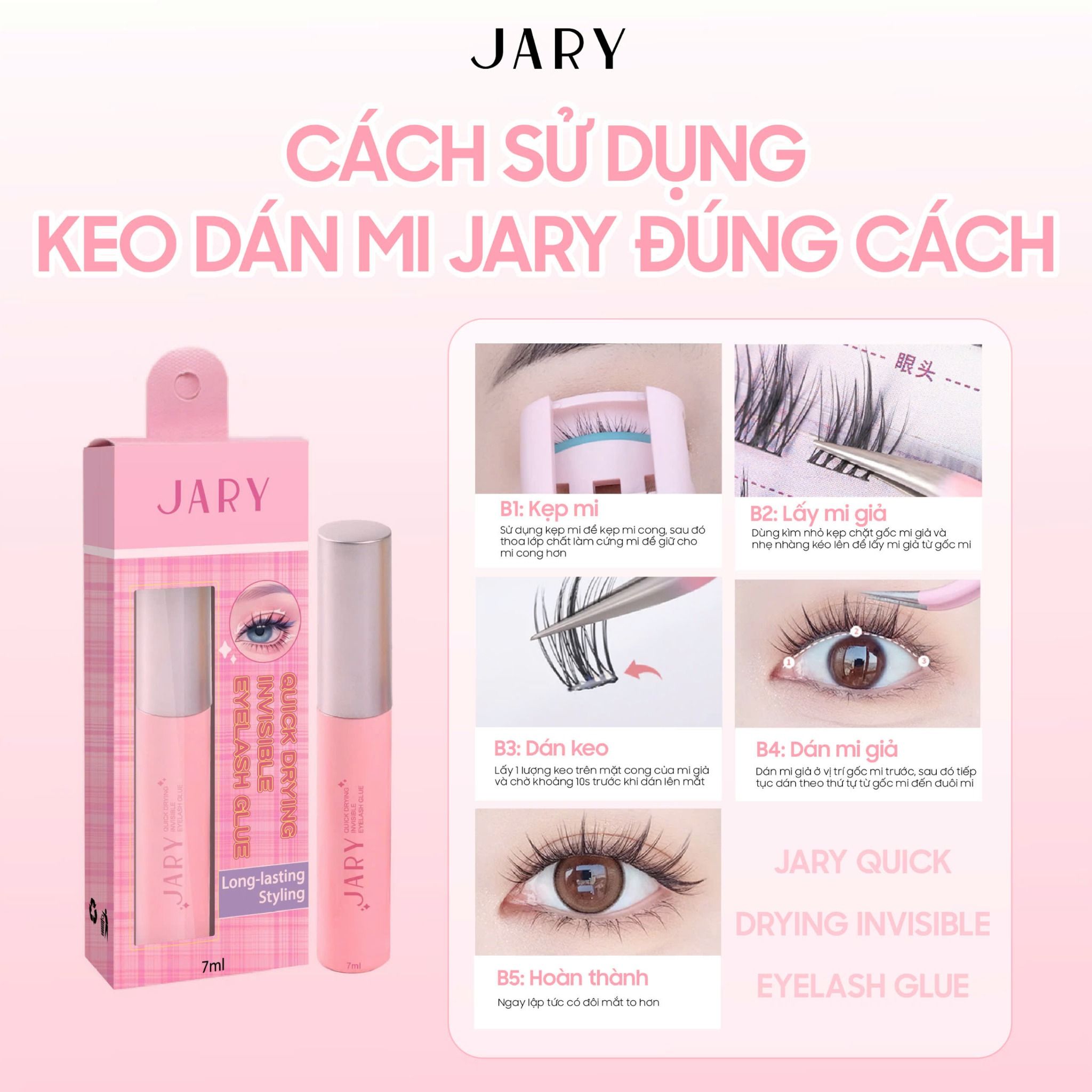 KEO DÁN MI SIÊU CHẮC, LÂU TRÔI JARY QUICK DRYING INVISIBLE EYELASH GLUE 7ML