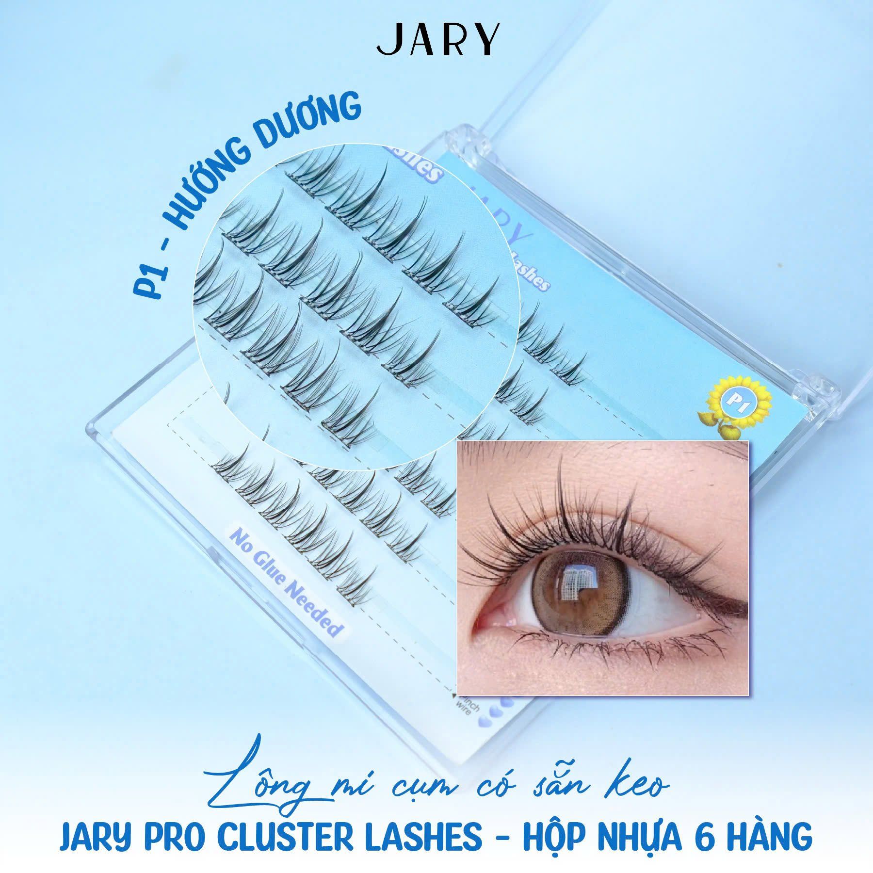 LÔNG MI CỤM CÓ SẴN KEO JARY PRO CLUSTER LASHES HỘP NHỰA 6 HÀNG - P1 HƯỚNG DƯƠNG - KHÔNG HỘP