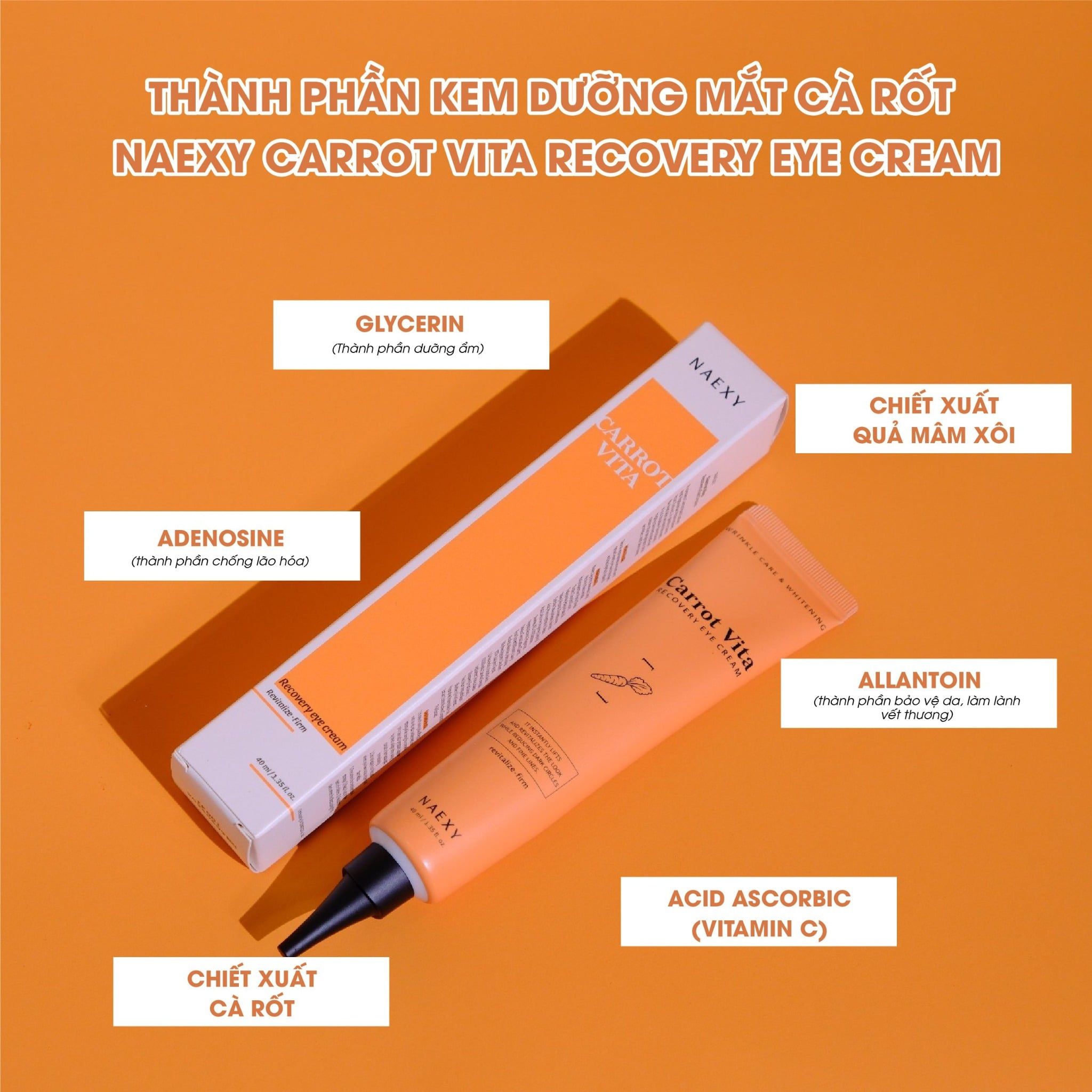 KEM DƯỠNG MẮT CÀ RỐT NAEXY CARROT VITA RECOVERY EYE CREAM 40ML