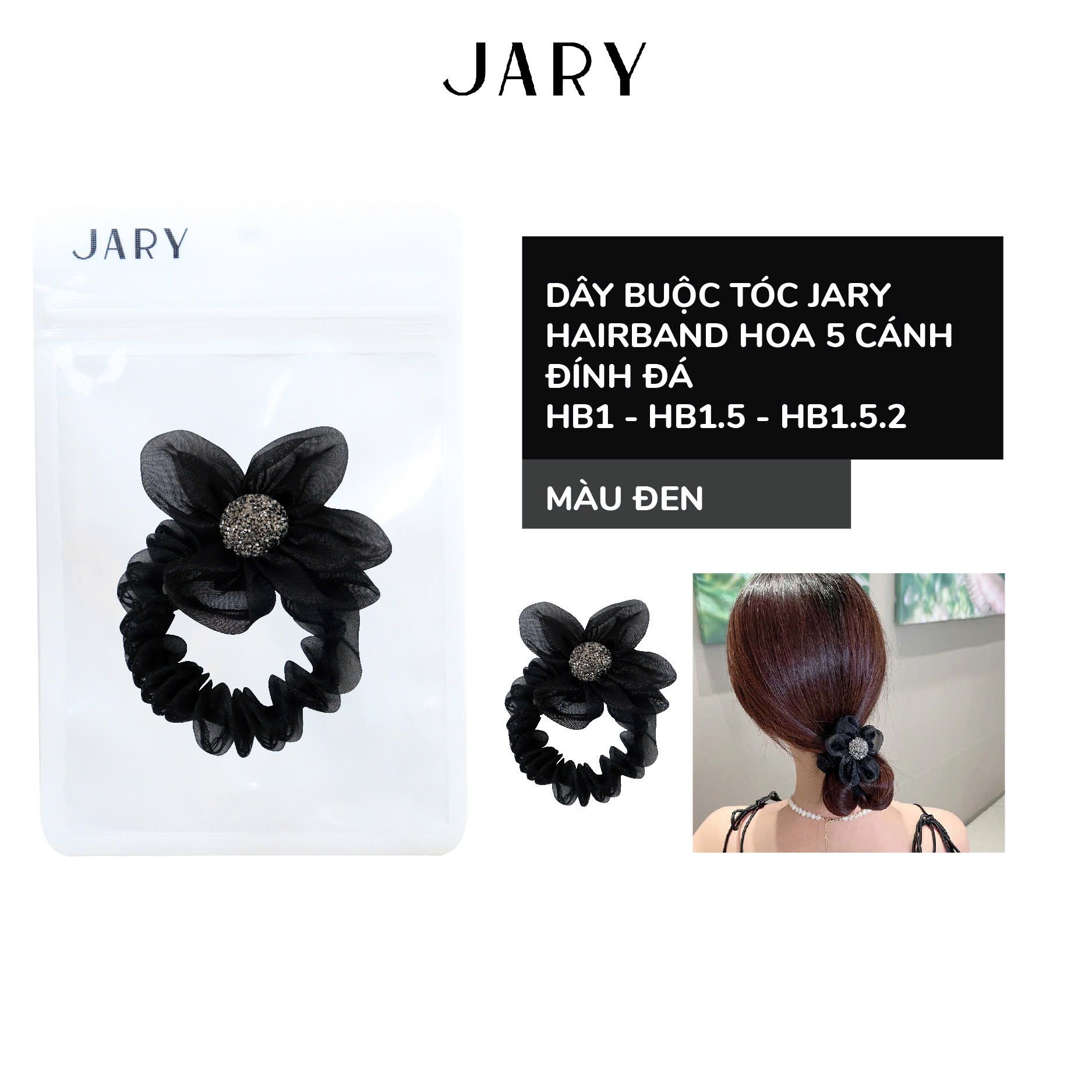 DÂY BUỘC TÓC JARY HAIRBAND HOA 5 CÁNH ĐÍNH ĐÁ - HB1 - HB1.5 - HB1.5.2 - MÀU ĐEN